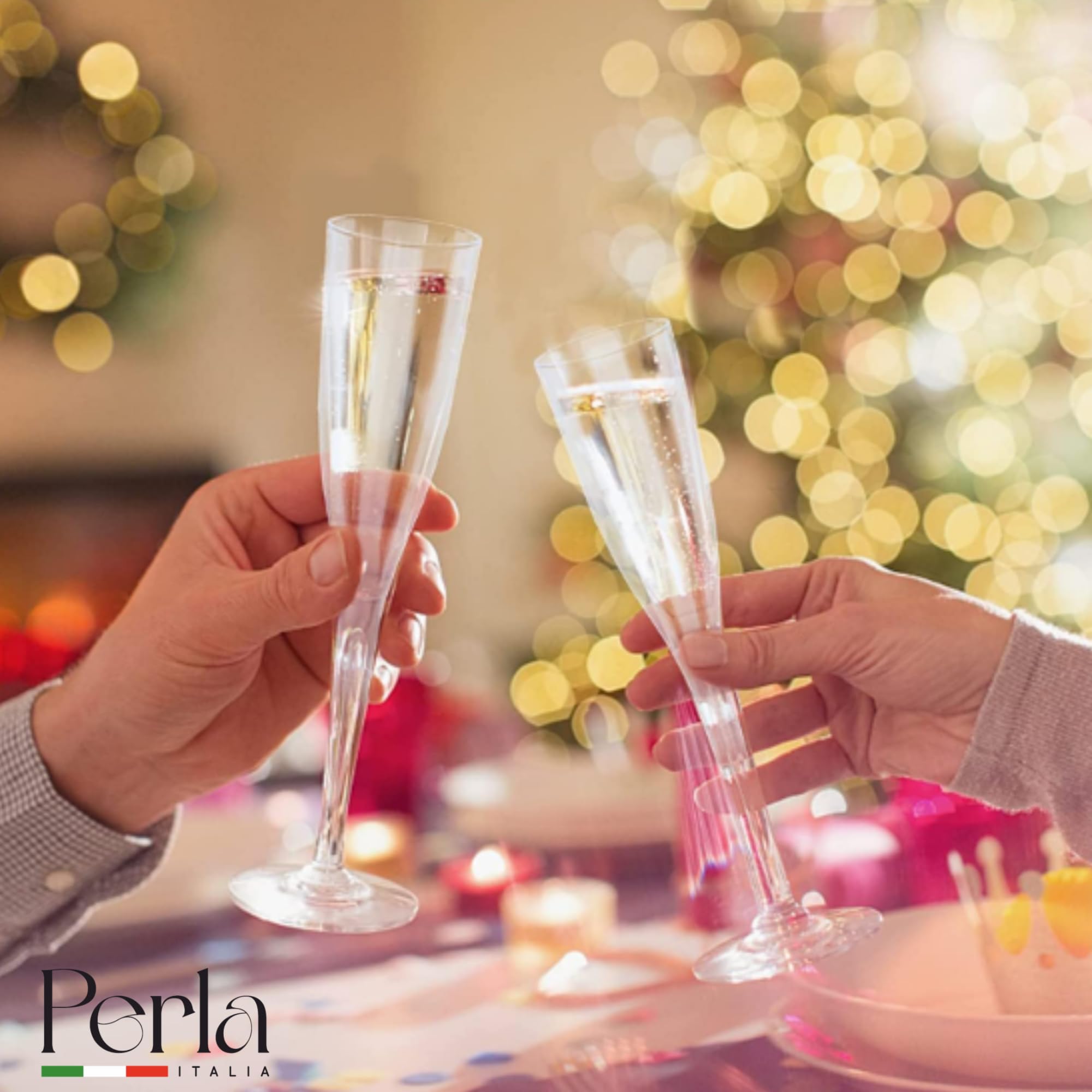 Perla, 48 Flute da Champagne Eleganti in Plastica, 120ml, Trasparenti, Resistenti e Riutilizzabili, Bicchieri da Brindisi per Feste, Compleanni, Matrimoni, Natale, Capodanno