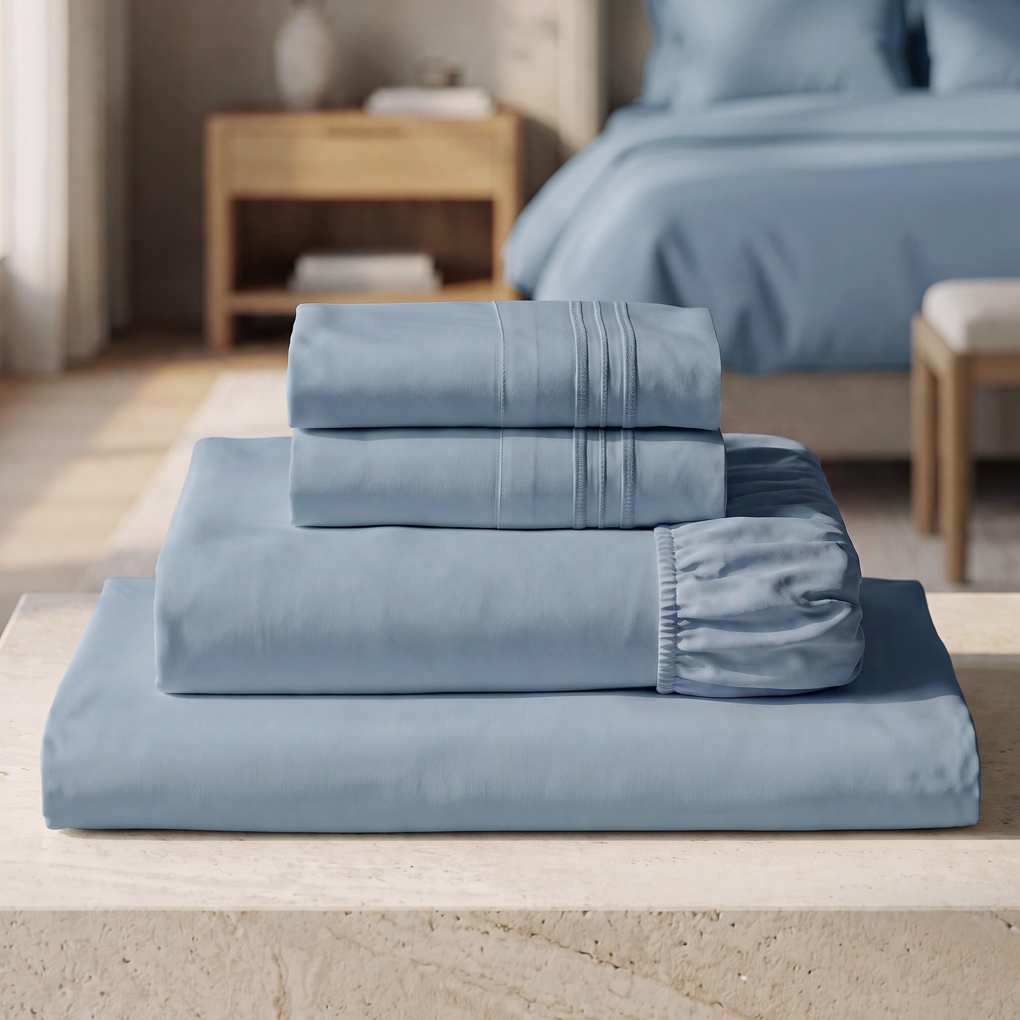 Mellanni Iconic 4-Piece, Ultra Soft Sheet Set (Full, Blue Hydrangea)