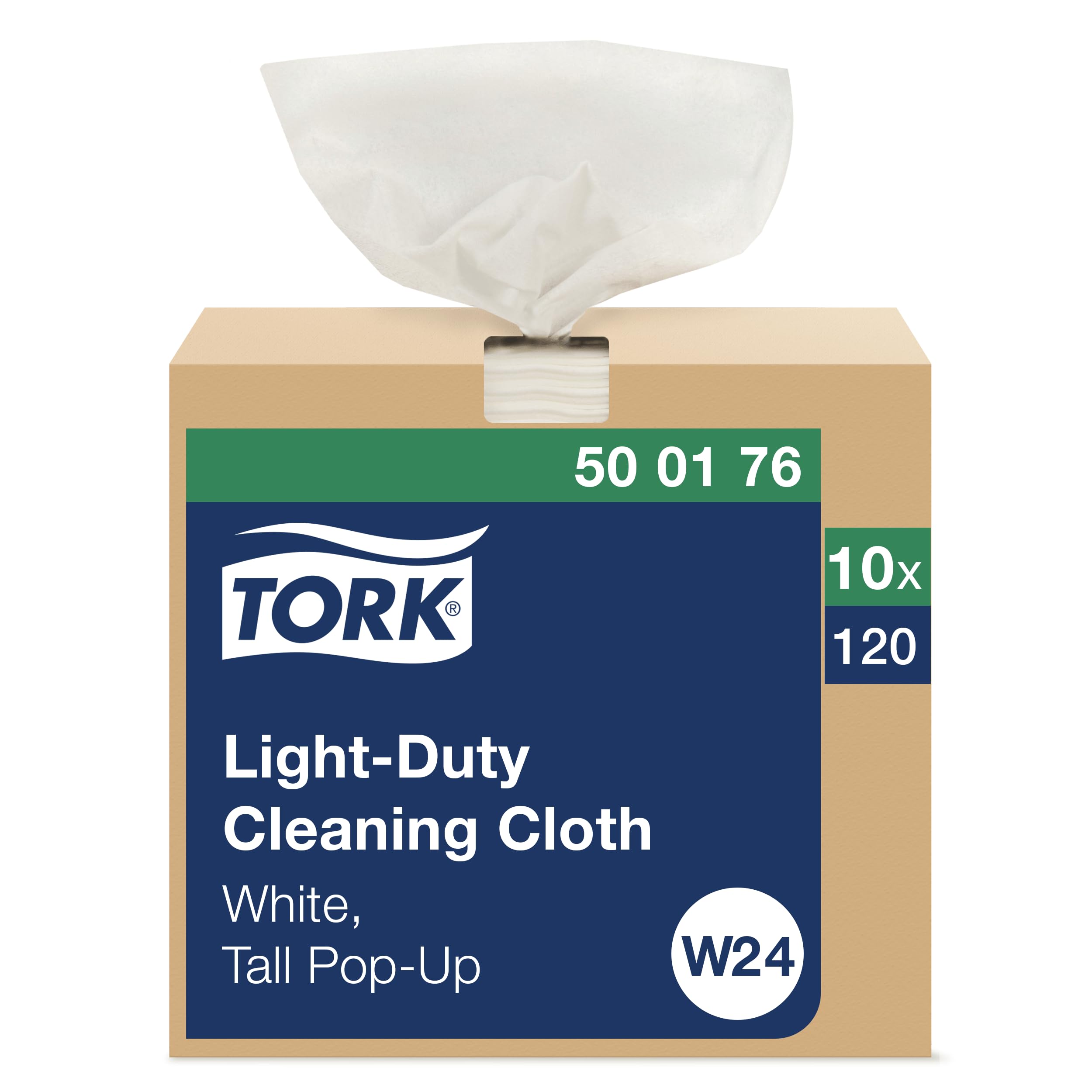 Tork Light Duty Cleaning Cloth Pop-Up Box White W24, Use Wet or Dry, 10 x 120 Cloths, 500176