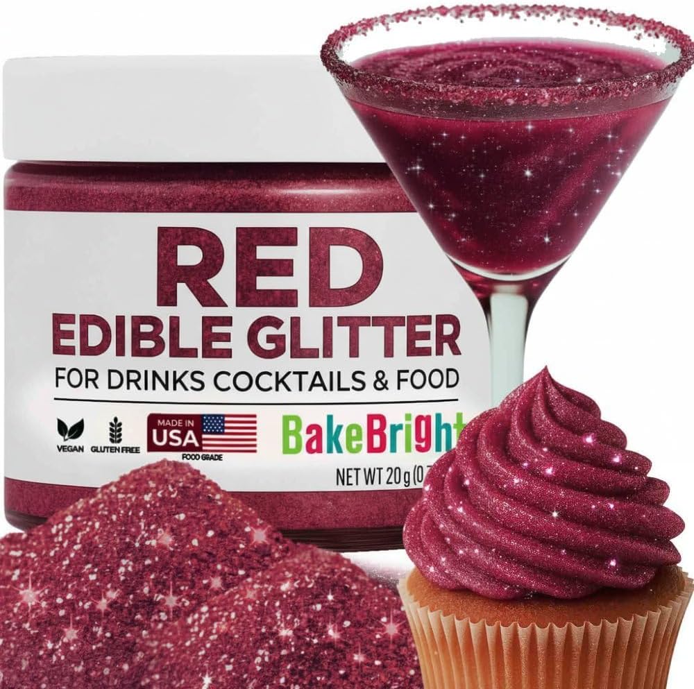 Valentine Edible Red Glitter for Drinks, Food Grade 20g, Valentine's Day Red Sprinkles Cake Decorating, Edible Luster Dust for Cocktail Beverages, Food Coloring Shimmer Powder for Baking, Cake Cupcakes Cookies Drinks Candy Strawberries Decorations, Holidays, Easter Women's Mother's Birthday Party Supplies Made In USA