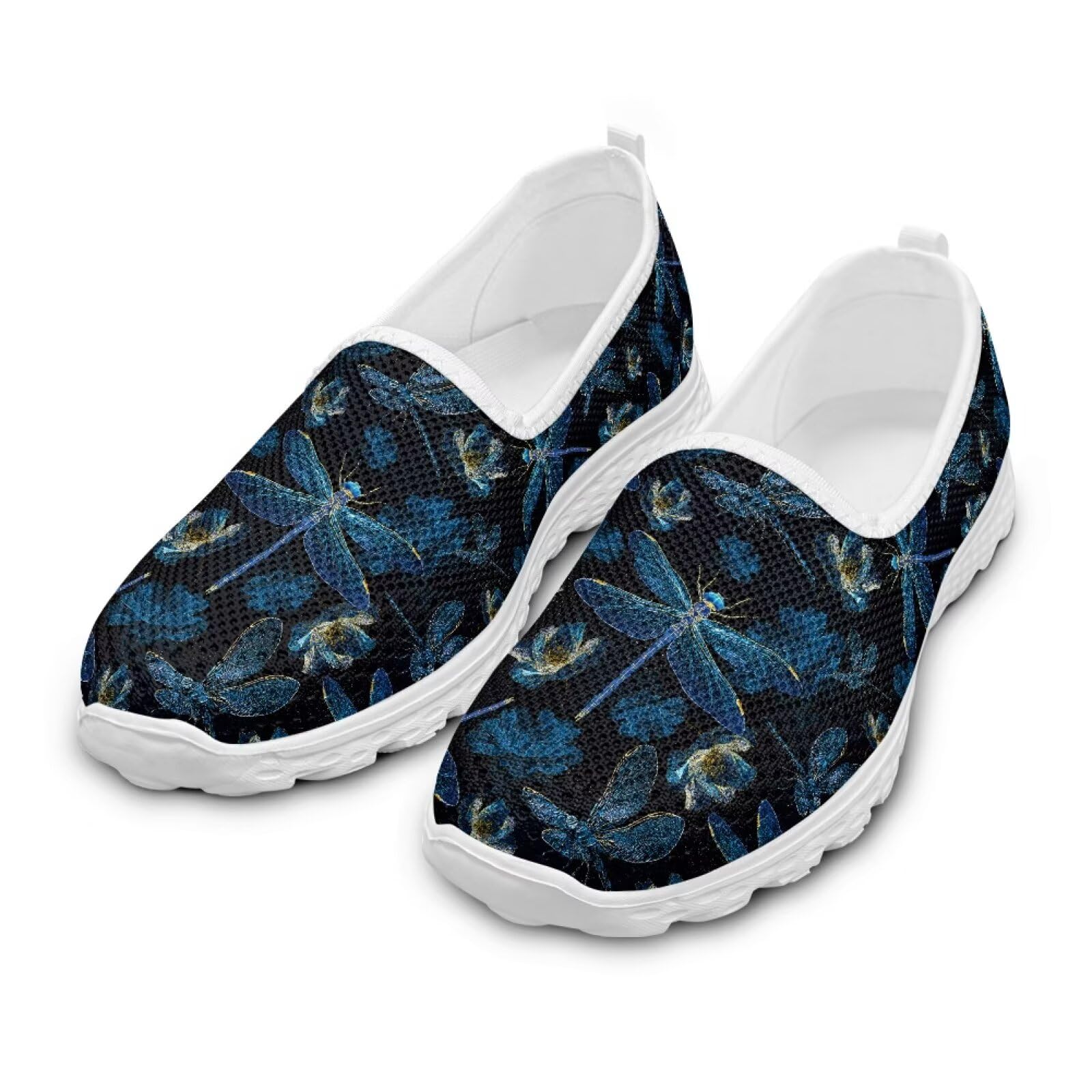 Howilath Blue Dragonfly Women's Flats Slip on Trekking Walking Hiking Shoes for Women Comfortable Walking Sneakers No Laces Low Wedge Dressy Ballet Shoes with Anti-Slip EVA Sole US 10.5