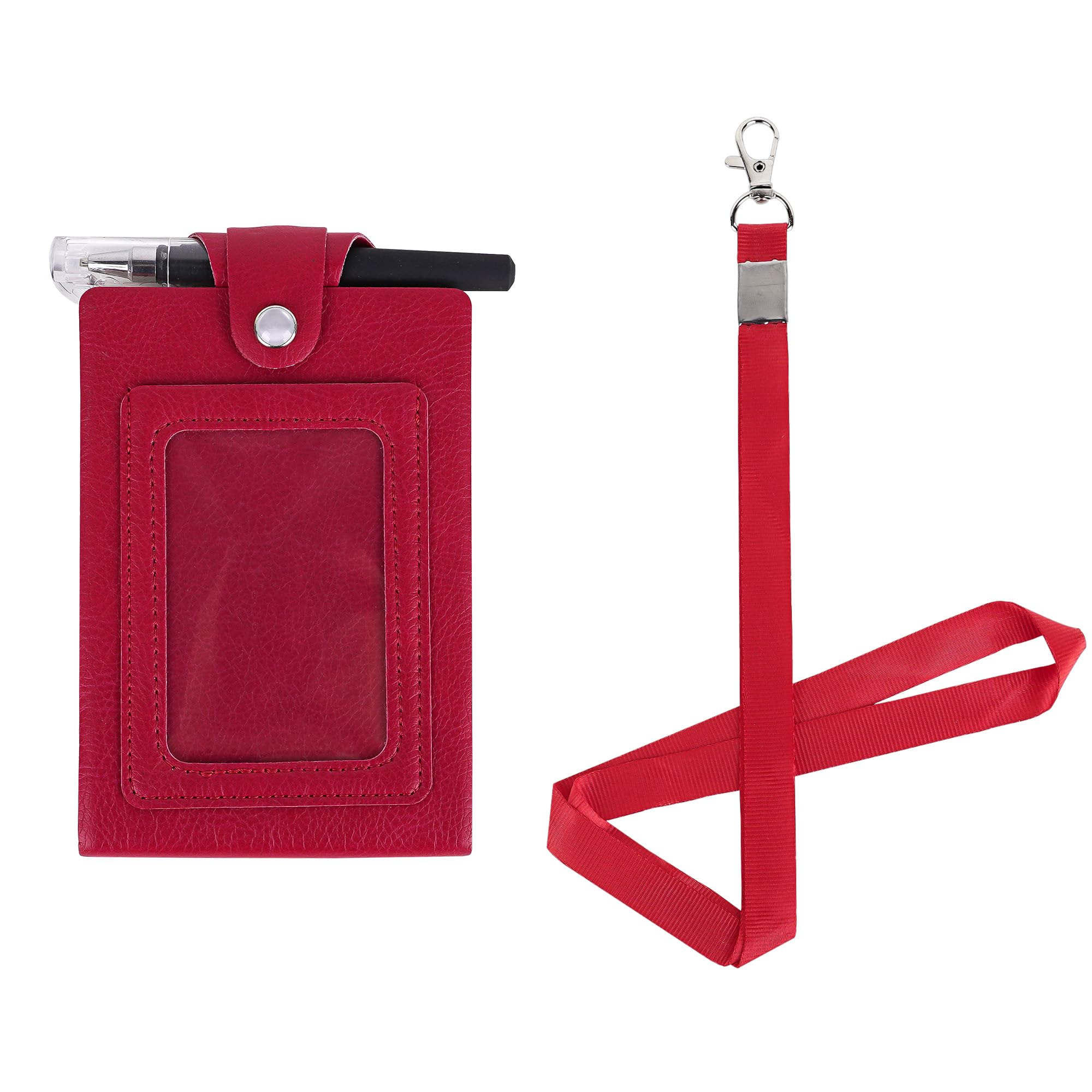 Biiange Mini Notebook on Lanyard, Small Notebook with Lanyard, PU Leather Lanyard Meeting Notebook, Neck Hanging Notepad with ID Slot and Pen (1Pcs