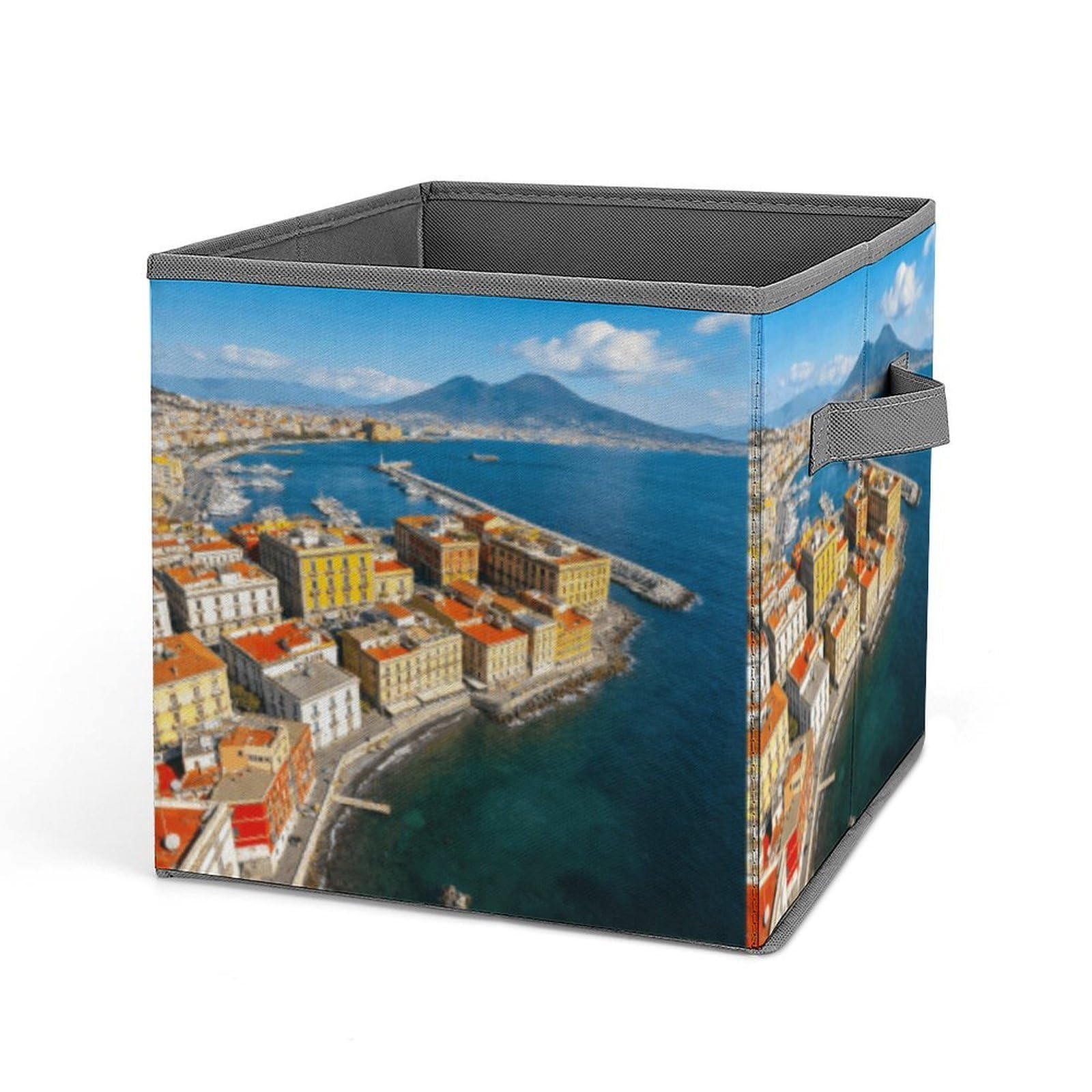Naples Storage Baskets Collapsible, Exquisite Pattern Cube Box, Canvas Fabric Storage Bins with Handles, Clothe Organizer Box for Home Decorative Office Bedroom