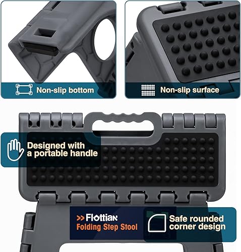 Miniatura 3 de Flottian Taburete plegable de 18 pulgadas para adultos y niños con capacidad para hasta 300 libras, taburetes plegables antideslizantes con asa,