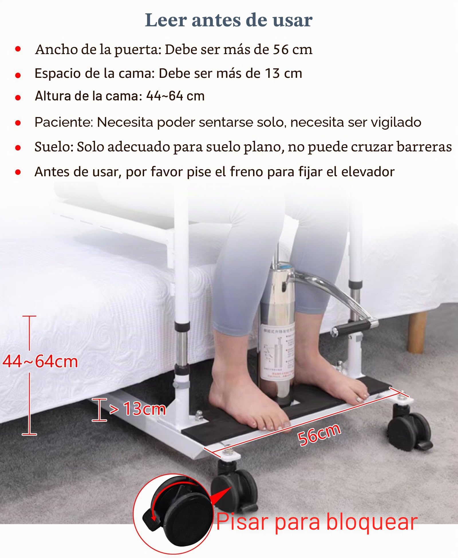 Grúa Hidráulica Multifunción con Asiento Dividido en 180°, Elevador de Pacientes, Silla de Transferencia de Pacientes, Elevador de Pacientes con Inodoro, No Apto para Parálisis Total