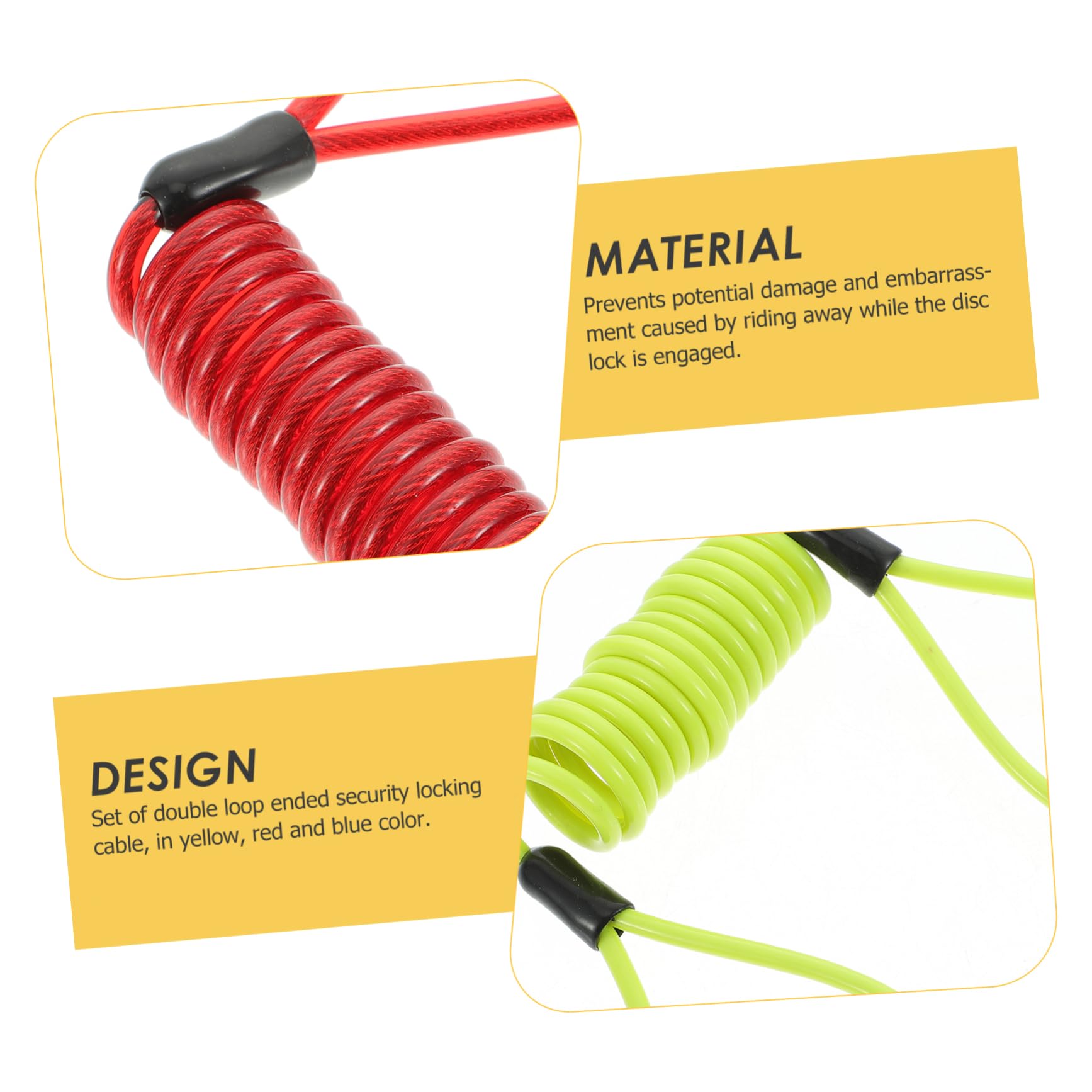 Totority 3Pcs Disc Lock Reminder Cable Bright Red Safety Lock Cables Spring Steel Security Cords for Bike Locking Durable and Flexible Design Theft