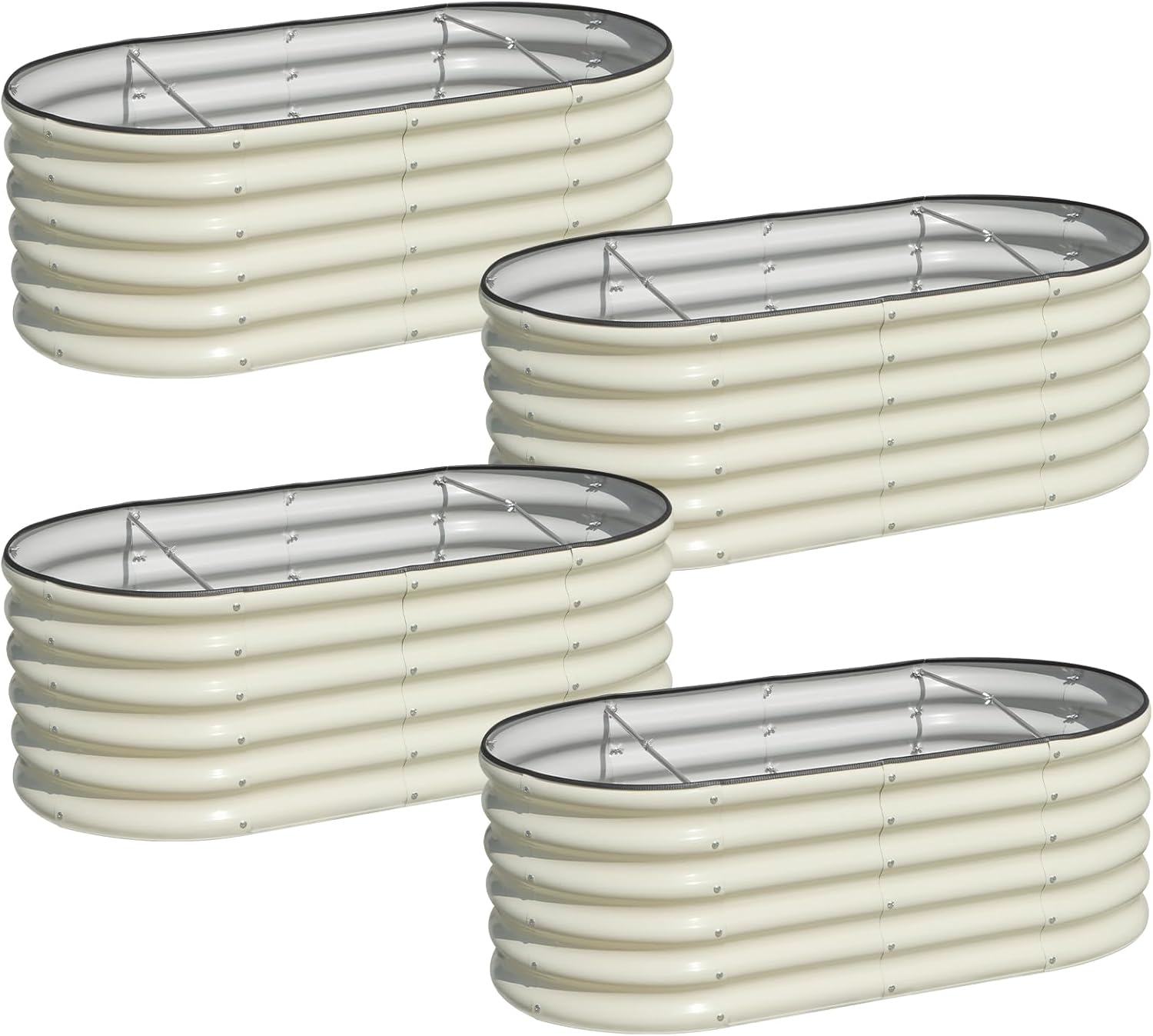 SnugNiture Galvanized Metal Raised Garden Beds, 4-Pack, White, Heavy Duty 4x2x2 Ft Planter Box with Support Rods, Rubber Edge Protection for Vegetables, Herbs, Flowers