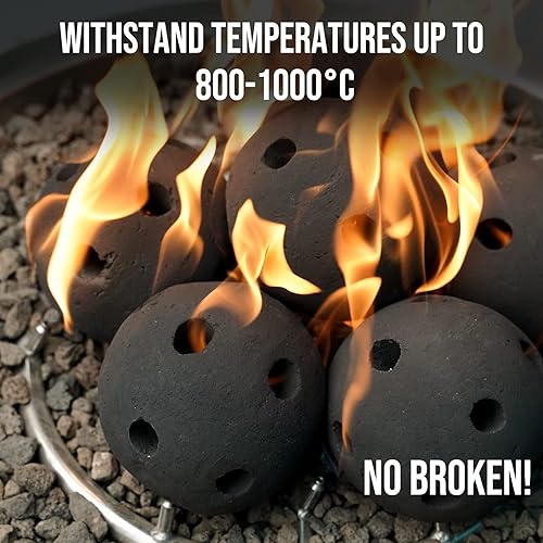 Miniatura 117 de Skyflame Juego de 6 bolas de fuego de cerámica, juego de 6 piedras redondas para fogatas o accesorios de chimeneas de interior y exterior, 5 Gris