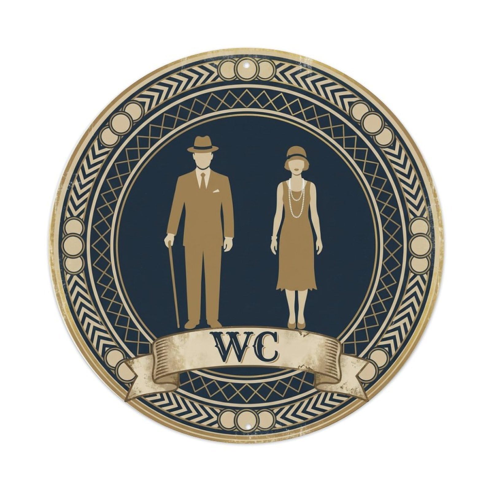 WC Art Deco Restroom Sign Ladies Gents Metal Tin Sign