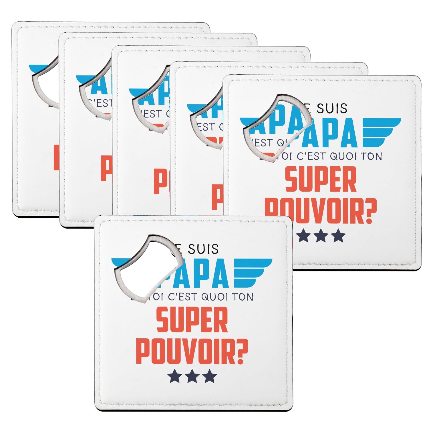 Sous-verre décapsuleur Je suis Papa lot de 6 dessous de verre 92x92 mm