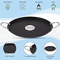 Vista 6 de Alpine Cuisine Plancha redonda antiadherente de 11 pulgadas, parrilla de acero al carbono negro con doble asa, duradera, resistente para cocinar