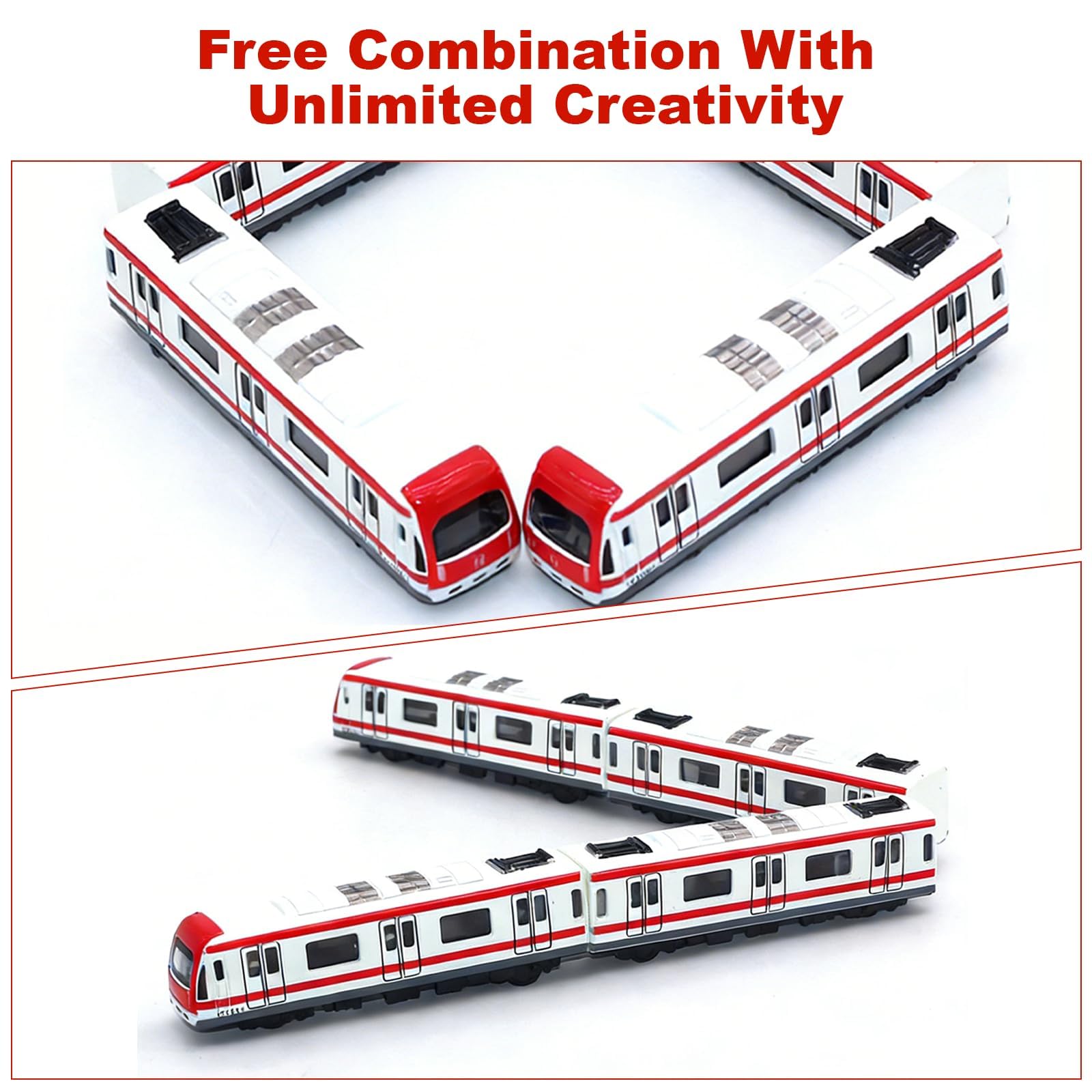 Train Jouet Aimanté en Alliage pour Enfants de 3+Ans, Modèle Réduit 1/64 avec 4 Wagons, Jouet Train Enfant 3 Ans, Trains à Grande Vitesse Rouge et Blanc, Cadeau d‘Anniversaire