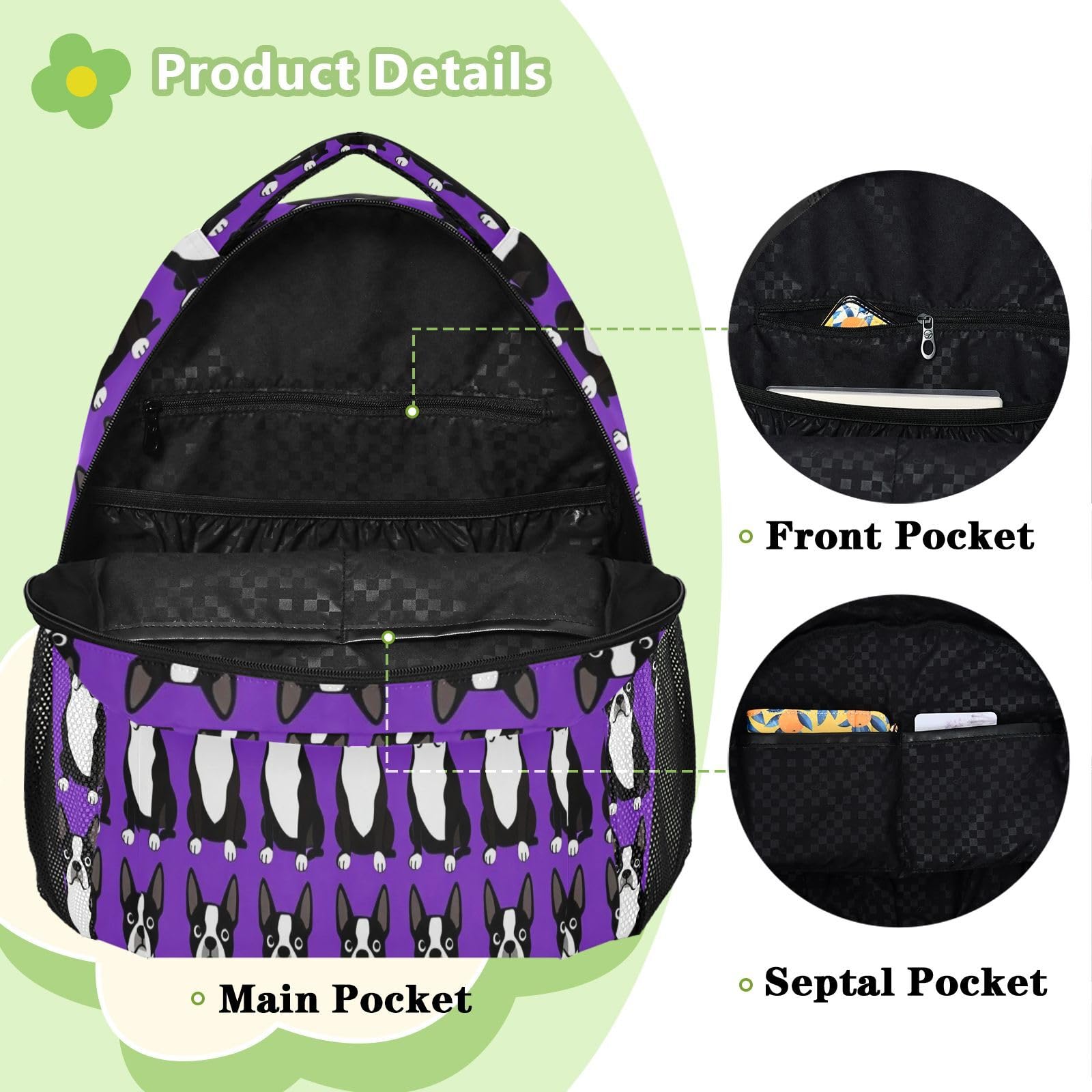 FRODOTGV Zaino da viaggio multitasche, in tessuto twill di poliestere, per studenti scolastici, campeggio, visite turistiche, taglia S, Viola Terrier, S, Casual