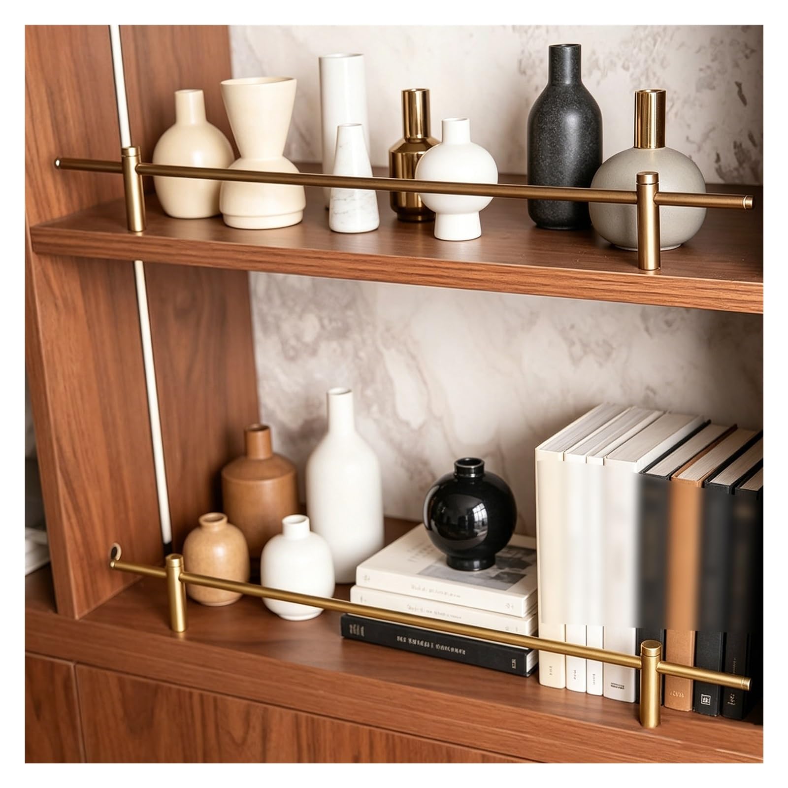 Errulan Gold Set Of 3 Long Aluminum Railing For Kitchen Shelves, Anti-Fall Cabinet Metal Guardrail Bars For Shoe Racks/Bookshelf, Minimalist Gallery Shelf Rail Kit(,32In/81.3Cm)