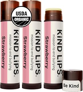Kind Lips Strawberry Lip Balm 3-Pack - USDA Organic, Natural Chapstick Alternative for Dry Lips | Gluten-Free, Cruelty-Free
