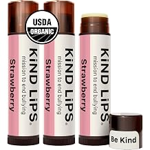 Kind Lips Strawberry Organic Lip Balm 3 Pack Natural Non Toxic Lip Balm