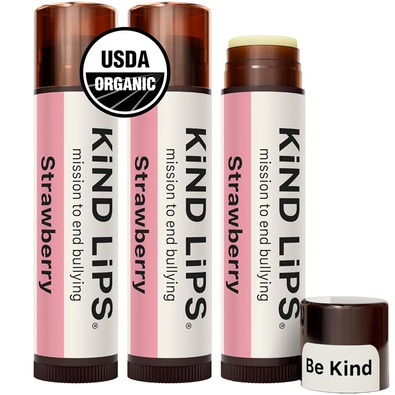 Kind Lips Bálsamo Labial de Morango com Cera de Abelha, Pacote com 3