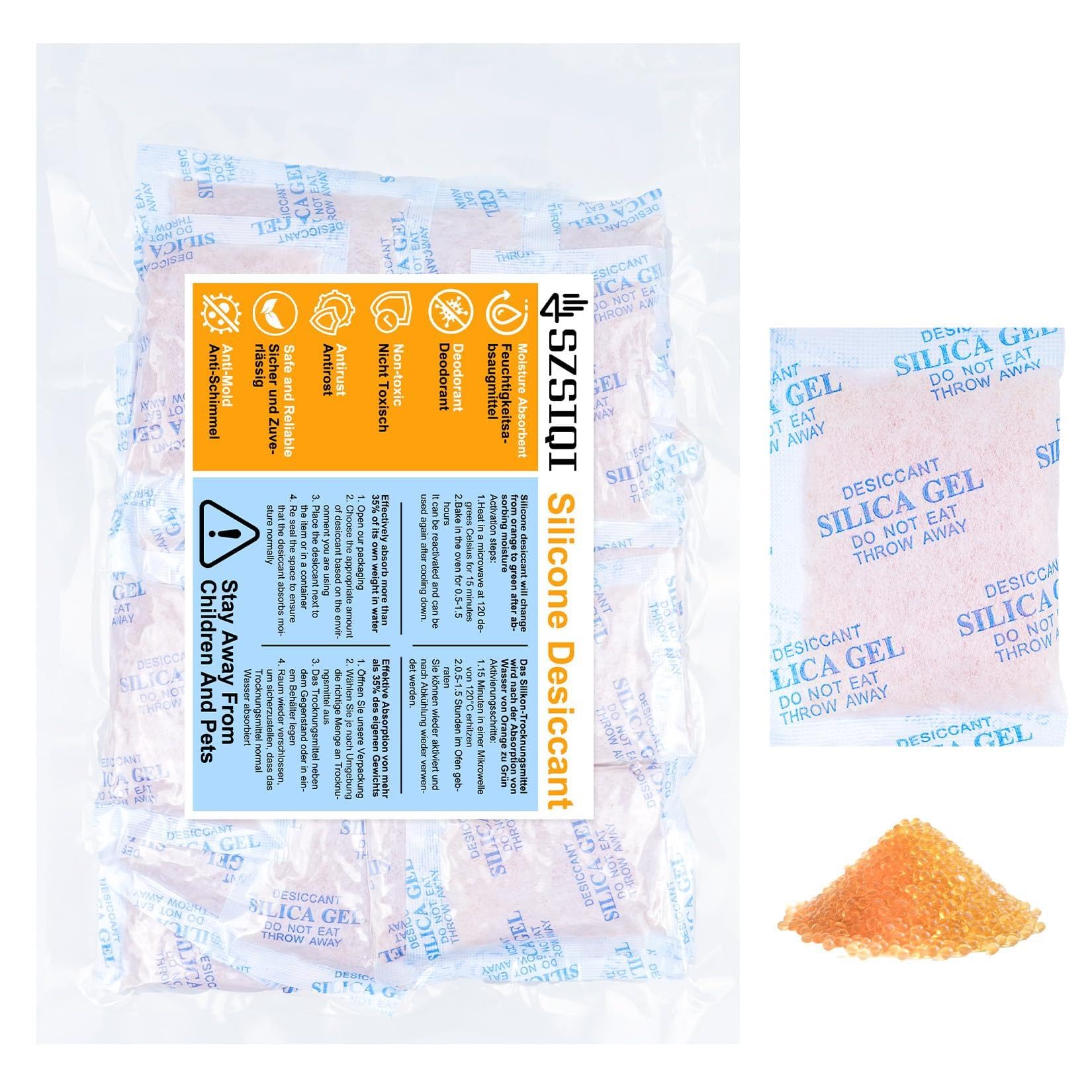 Bolsitas Antihumedad Silica Gel 20g x 22 Pcs, Indicador de Humedad Naranja a Verde para Almacenamiento de Ropa