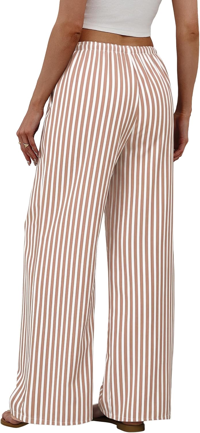 Sampeel Wide Leg Pants for Women Flowy Palazzo Drawstring Elastic Waist Trousers with Pockets Summer Beach Vacation Clothes thumbnail