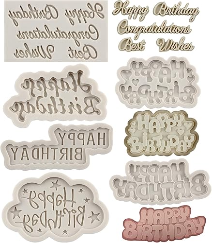 MYPRACS Moldes de silicona para cumpleaños con letras del alfabeto para fondant, moldes de chocolate para fiesta de cumpleaños, decoración de