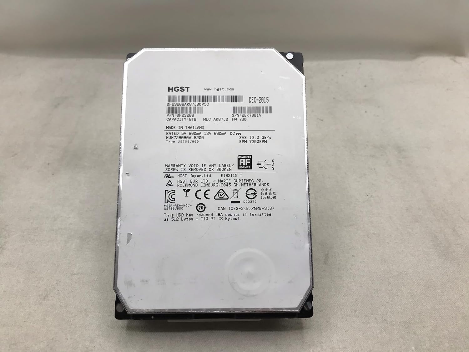 HGST Ultrastar He8 HUH728080AL5200 | 0F23268 | 8TB 7.2K RPM 128MB Cache SAS 12Gb/s 512E 3.5" Helium Platform Enterprise Hard Drive Bare Drive