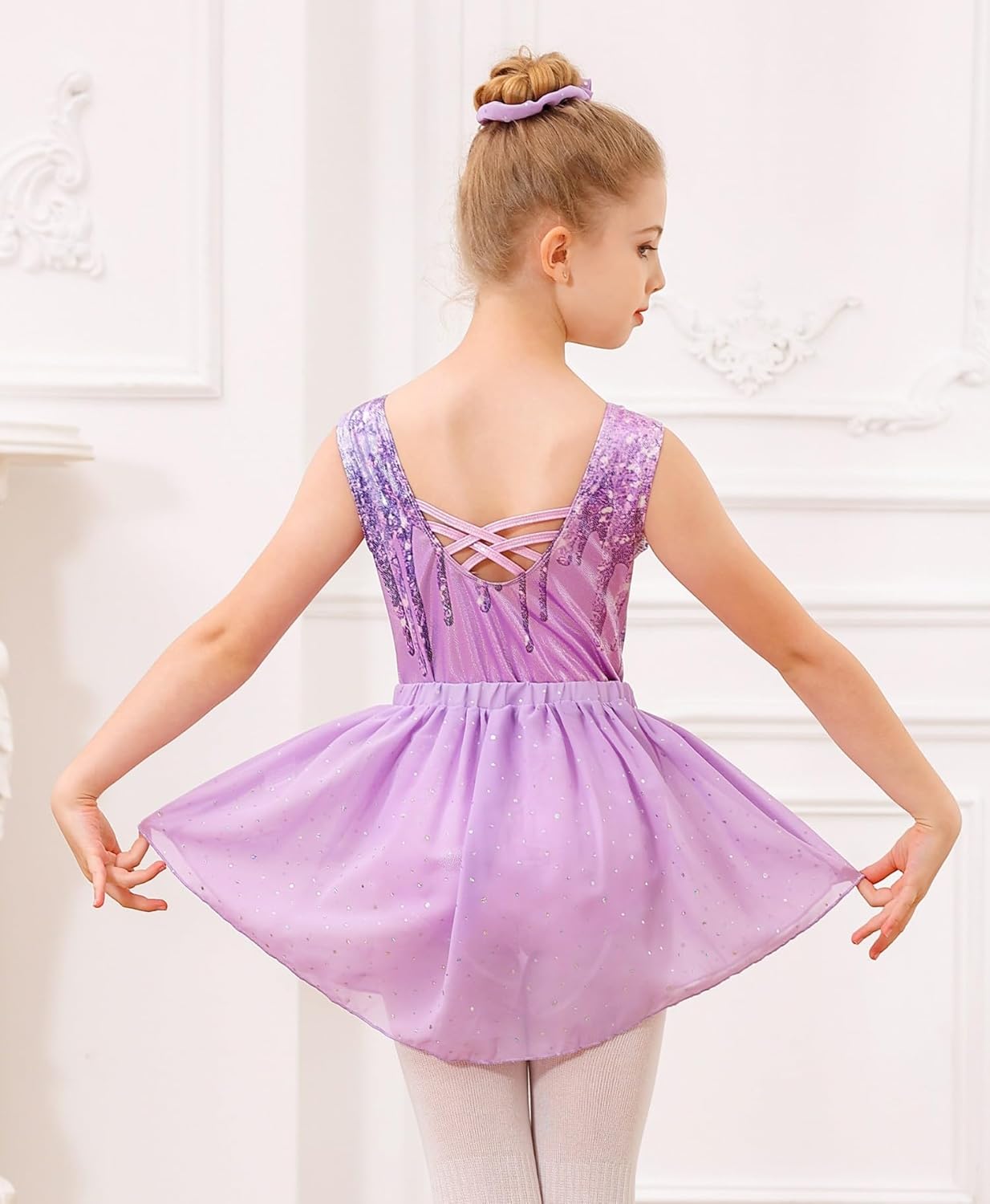 Idgreatim Girls Gymnastic Leotard Ballet Dance Dress Outfit with Removable Skirt Hair Scrunchie Combo 4-11 Years - Image 5