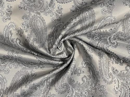Paisley Jacquard Satin Lining Fabric Material Silver 1MTR