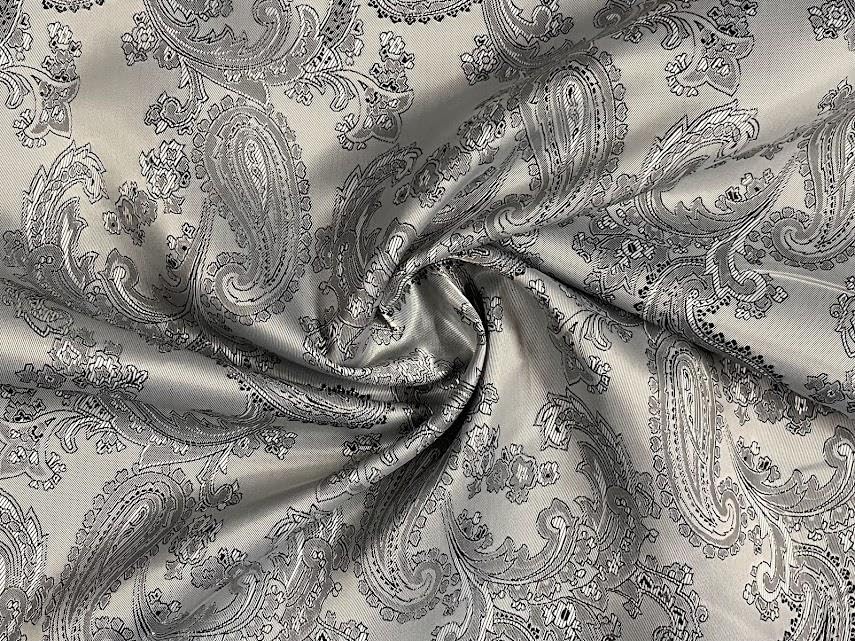 Paisley Jacquard Satin Lining Fabric Material Silver 10MTR
