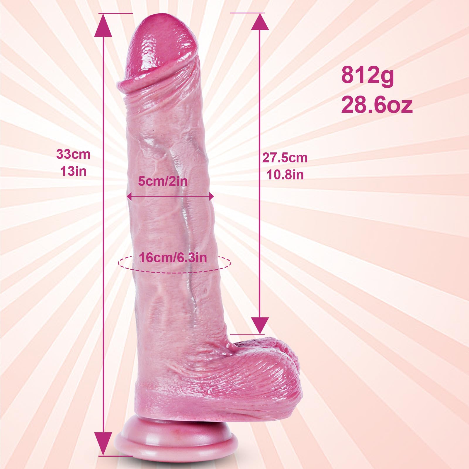 Dildo gigante realistico da 33 cm, dildo in silicone spesso a doppio strato, potente ventosa, pene naturale per l'ano, stimola il punto G, sex toy XXL per adulti per uomini e donne