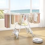 APEXCHASER Clothes Drying Rack Foldable, Metal Laundry Drying Rack Collapsible, Portable Compact Clothes Rack for Sweater Towel Indoor & Outdoor, Height Adjustable, White