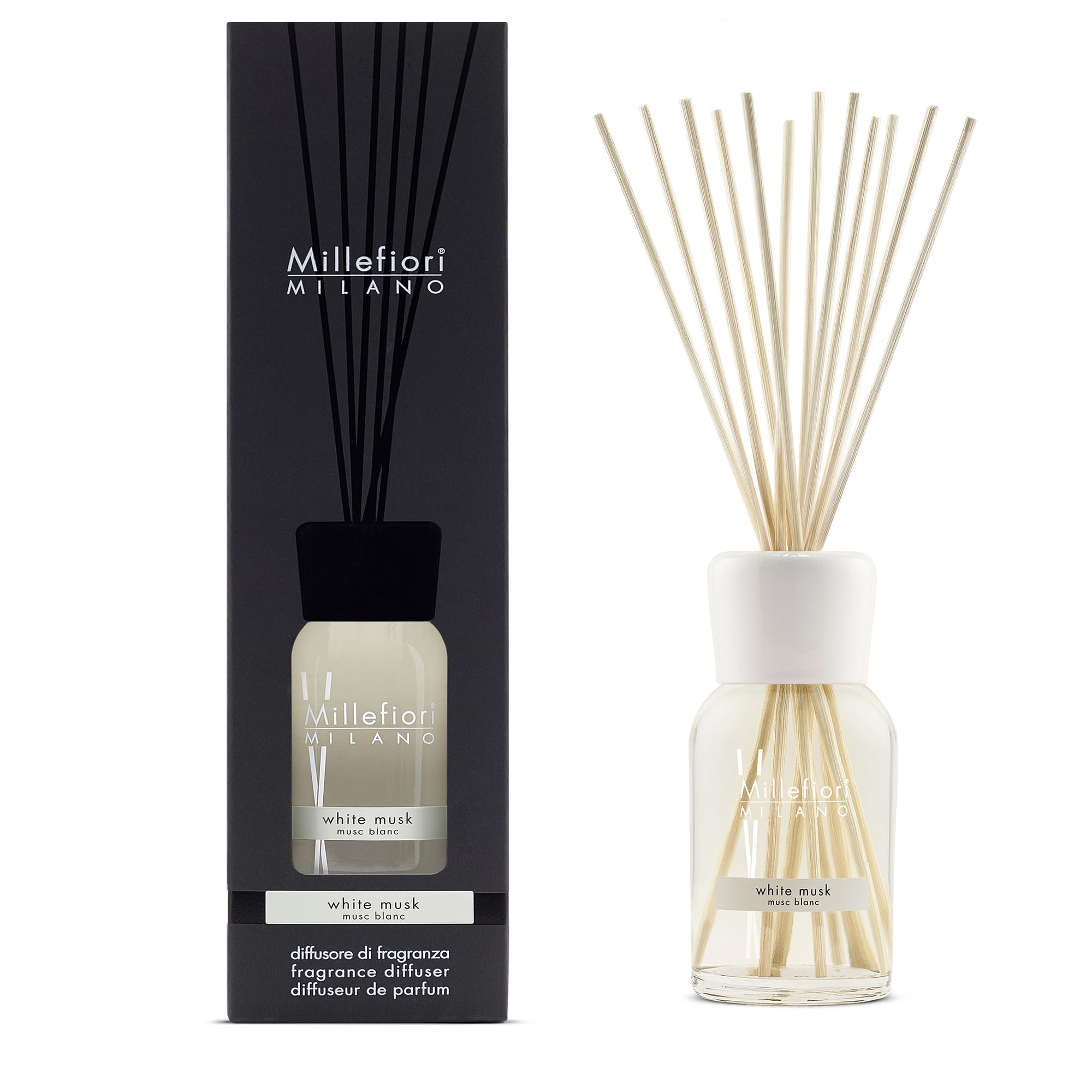 Millefiori Milano Musc Diffuseur Natural, Verre, Blanc, 9,7 x 36,2 x 9,6 cm