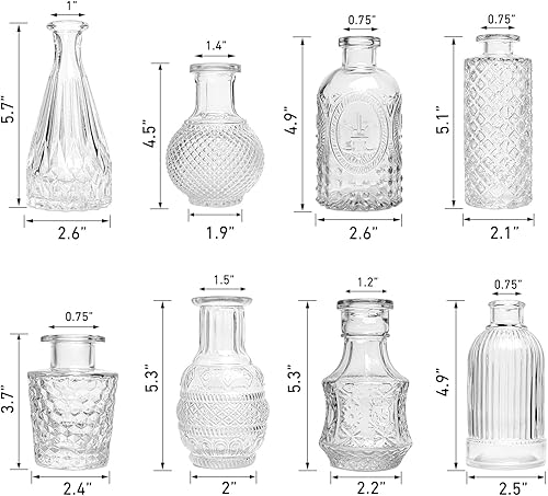 Miniatura 5 de SANFERGE Juego de 8 jarrones de cristal ámbar, pequeños jarrones para flores, mini jarrones a granel, jarrones vintage transparentes para centros de