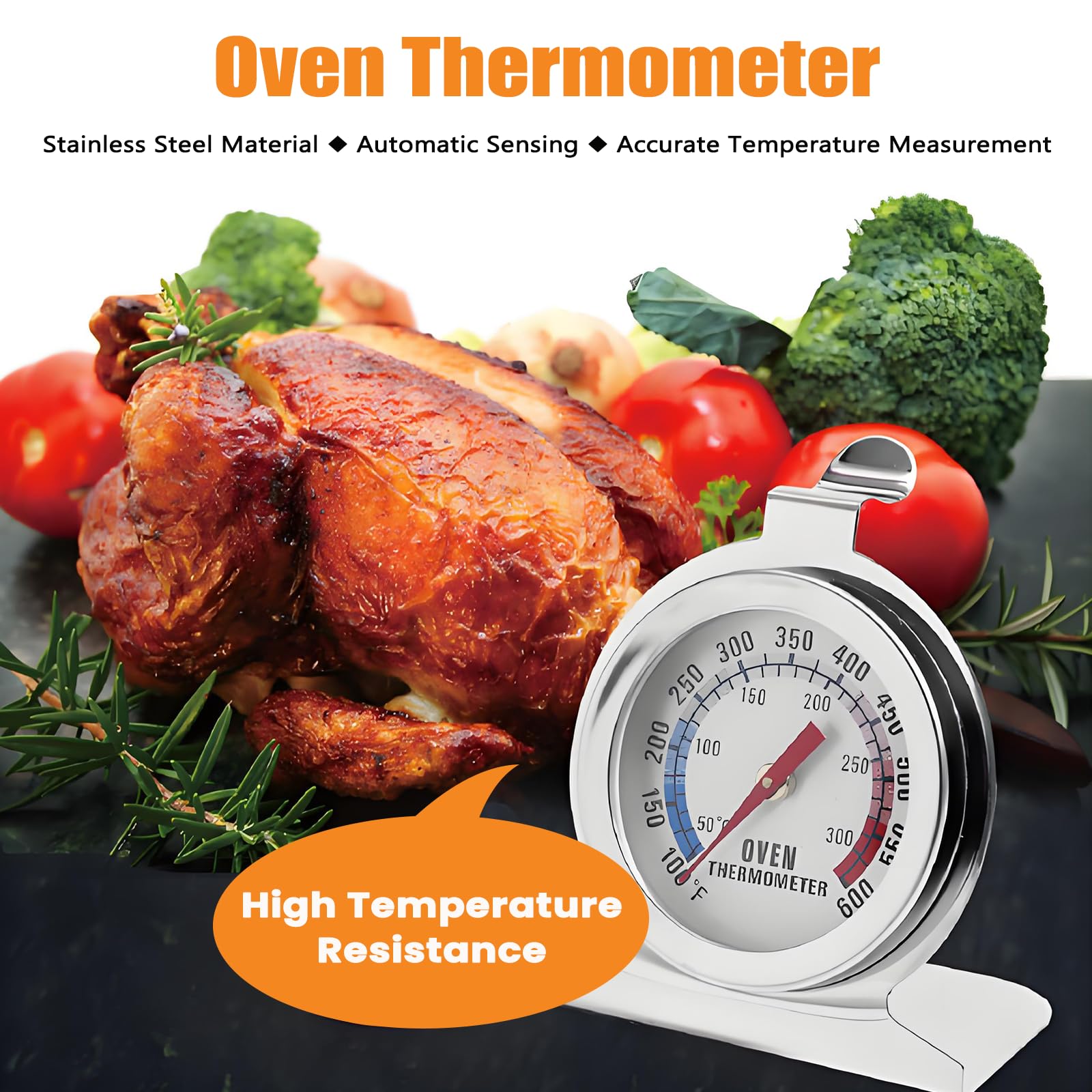 Ausenzup Oven Thermometer, High Accuracy Stainless Steel Thermometer for Kitchen, Refrigerator and Freezer, Heat Resistant, Easy to Read Temperature Dial, Perfect for Cooking and Food Safety
