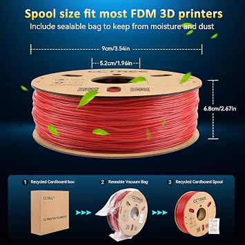 CCTREE TPU Red Filament 1.75mm High Speed 95A TPU Flexible 3D Printing Filament 1kg Spool(2.2lbs) Dimensional Accuracy +/- 0.03mm for Bambu lab 3D Printer