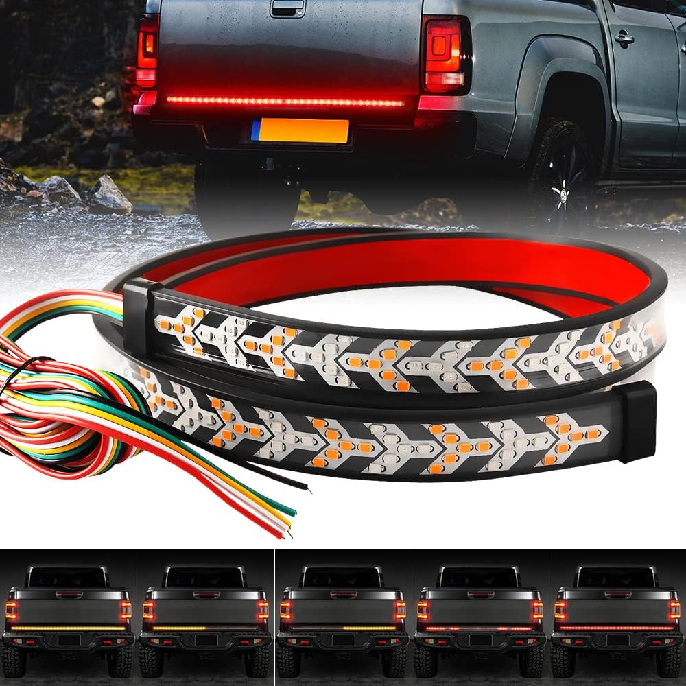 Tailgate Light Bar KYYET Arrow 60 Inch 528LED Truck Strip RED Brake Sequential Amber Turn Signal Strobe Lights Hitch Light