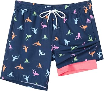 SURF CUZ Mens Swim Trunks with Compression Liner Swim Shorts 7 Swimming Trunks Stretch 7 Inch Swim Suits Quick Dry