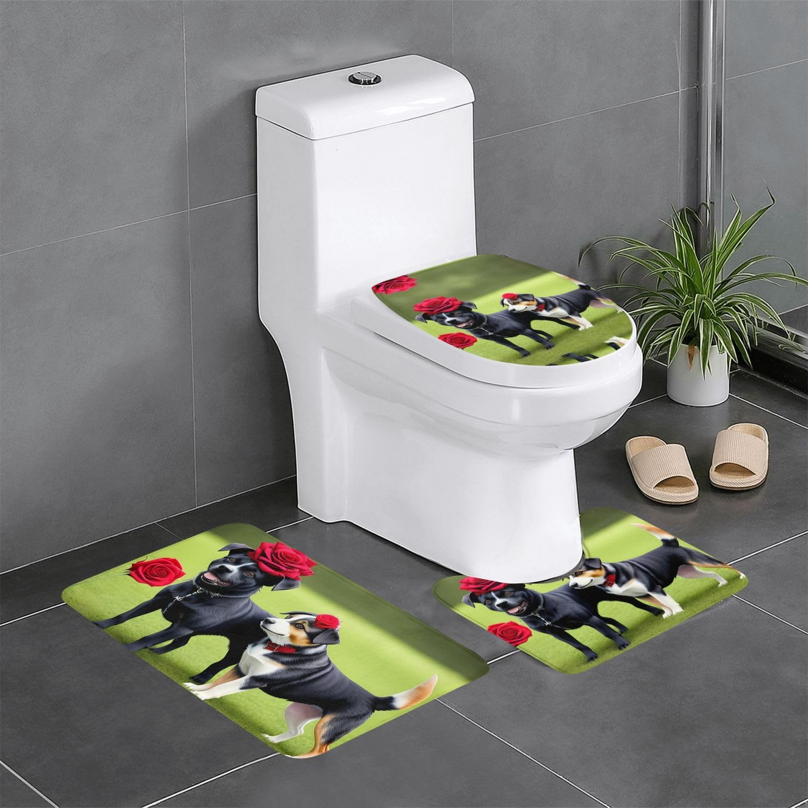 Tapis de salle de bain antidérapants lot de 3 pour toilettes et lavabo WHJSSF