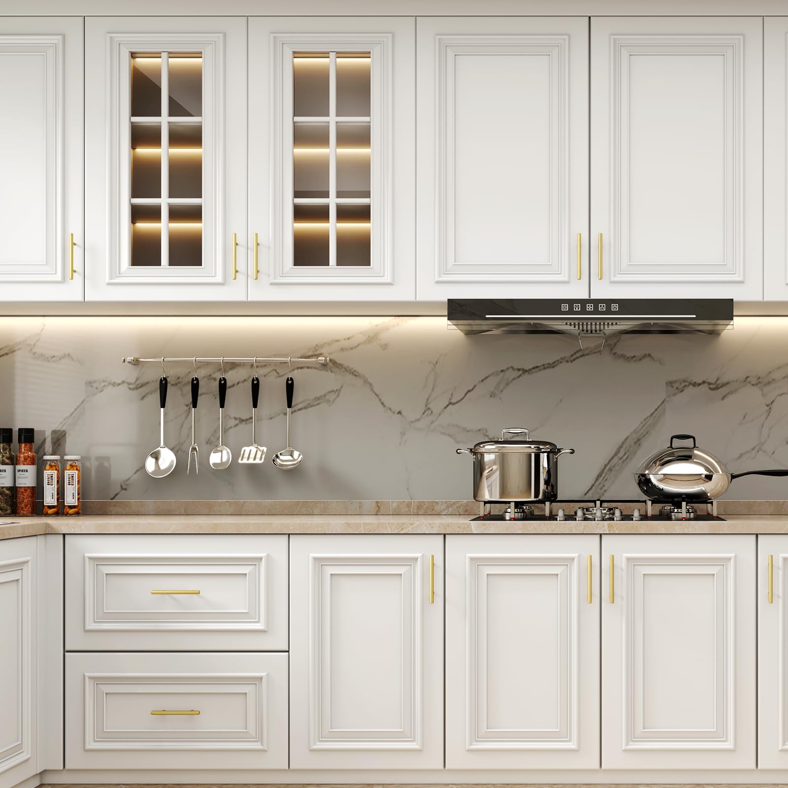 LONTAN 96mm Lochabstand Schrankgriffe Gold, 10 Stück Edelstahl Möbelgriffe Gold, griffe für küchenschränke, Kleiderschrank und Schublade, Modern Küchengriffe, Golden Griffe Möbel