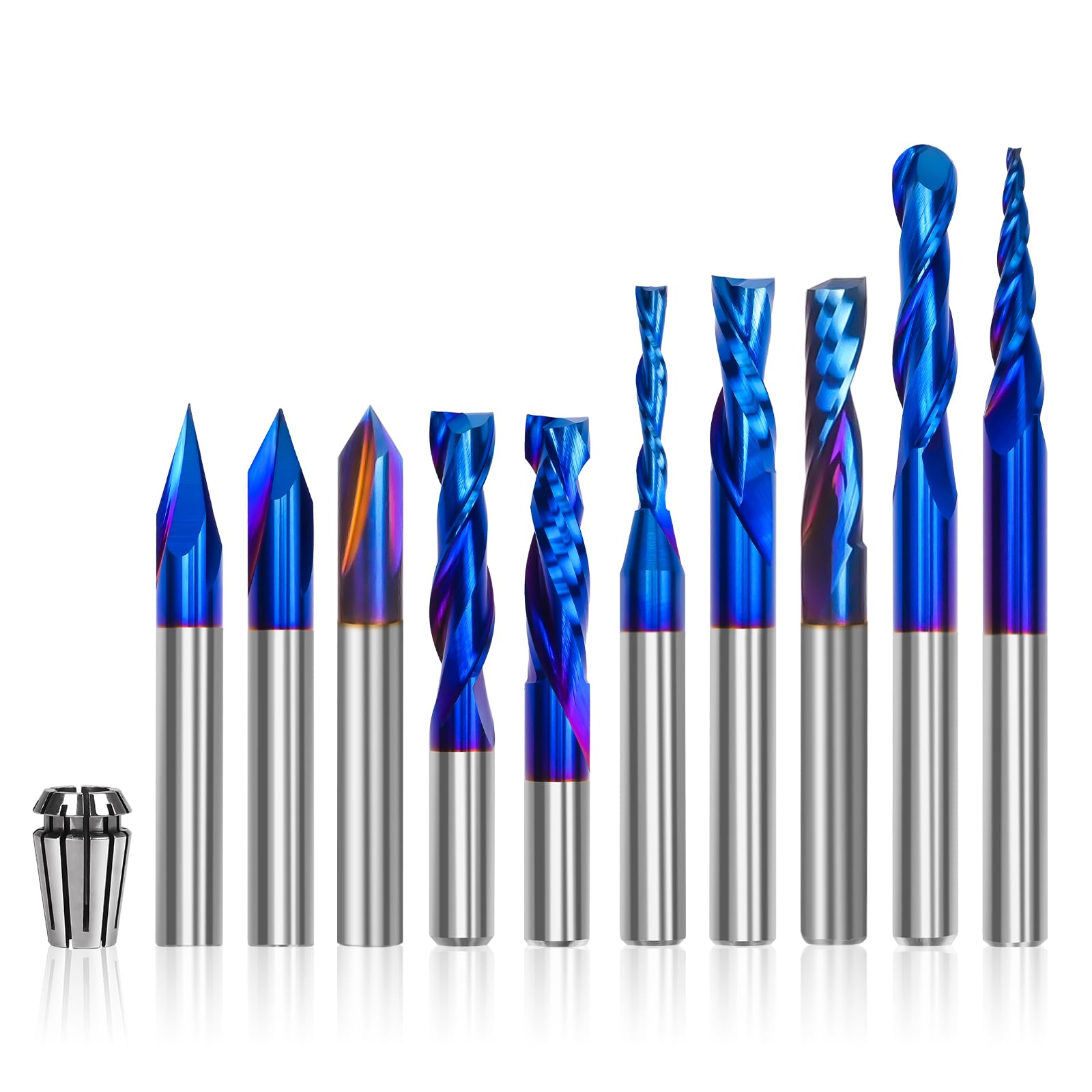 CNC Router Bits Set - 10 Pieces, Carbide & Collet -1