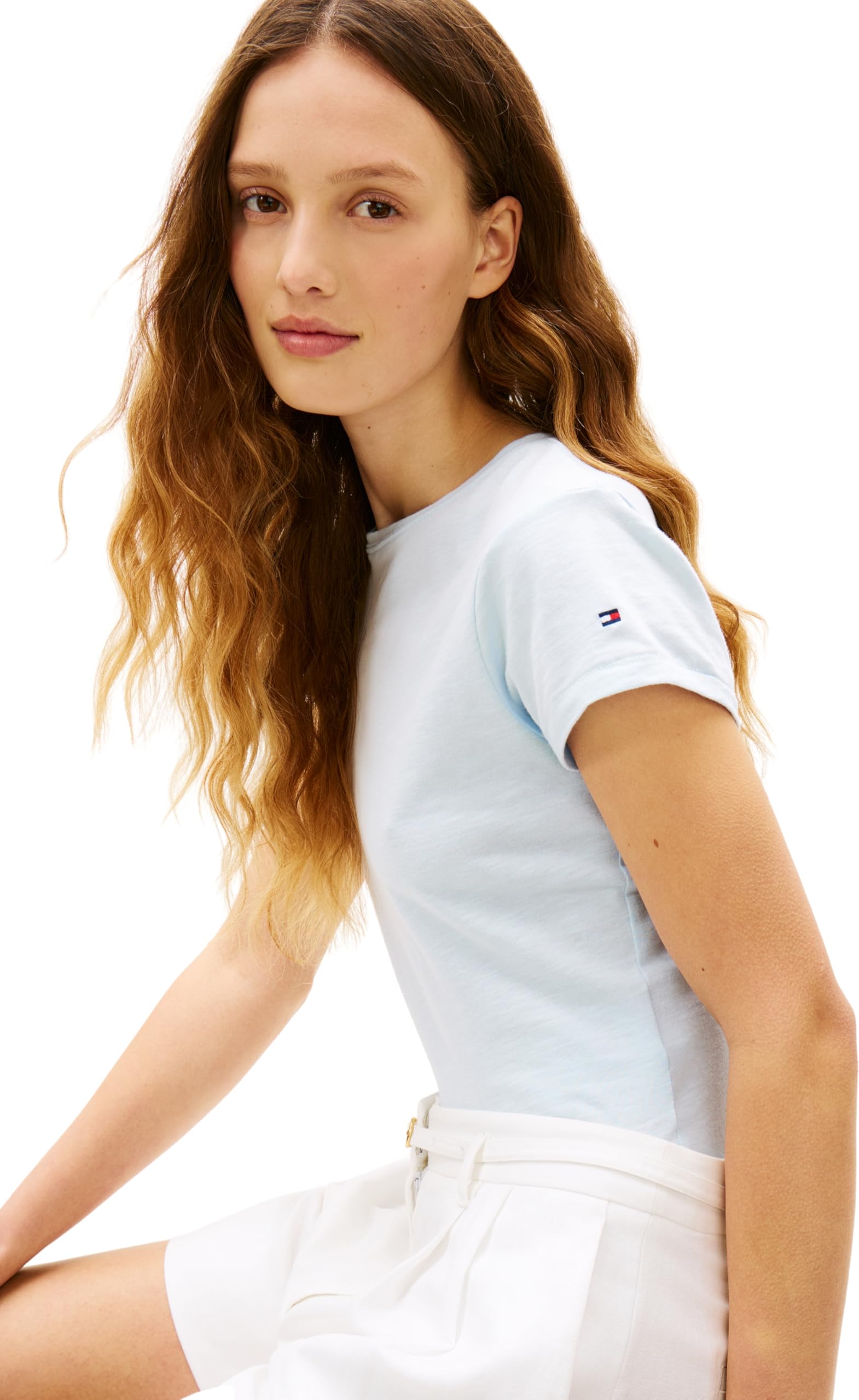 Tommy Hilfiger Co Slub Slim SS Tee Ww0ww48702 Maglietta S/S Donna (Pacco da 1)