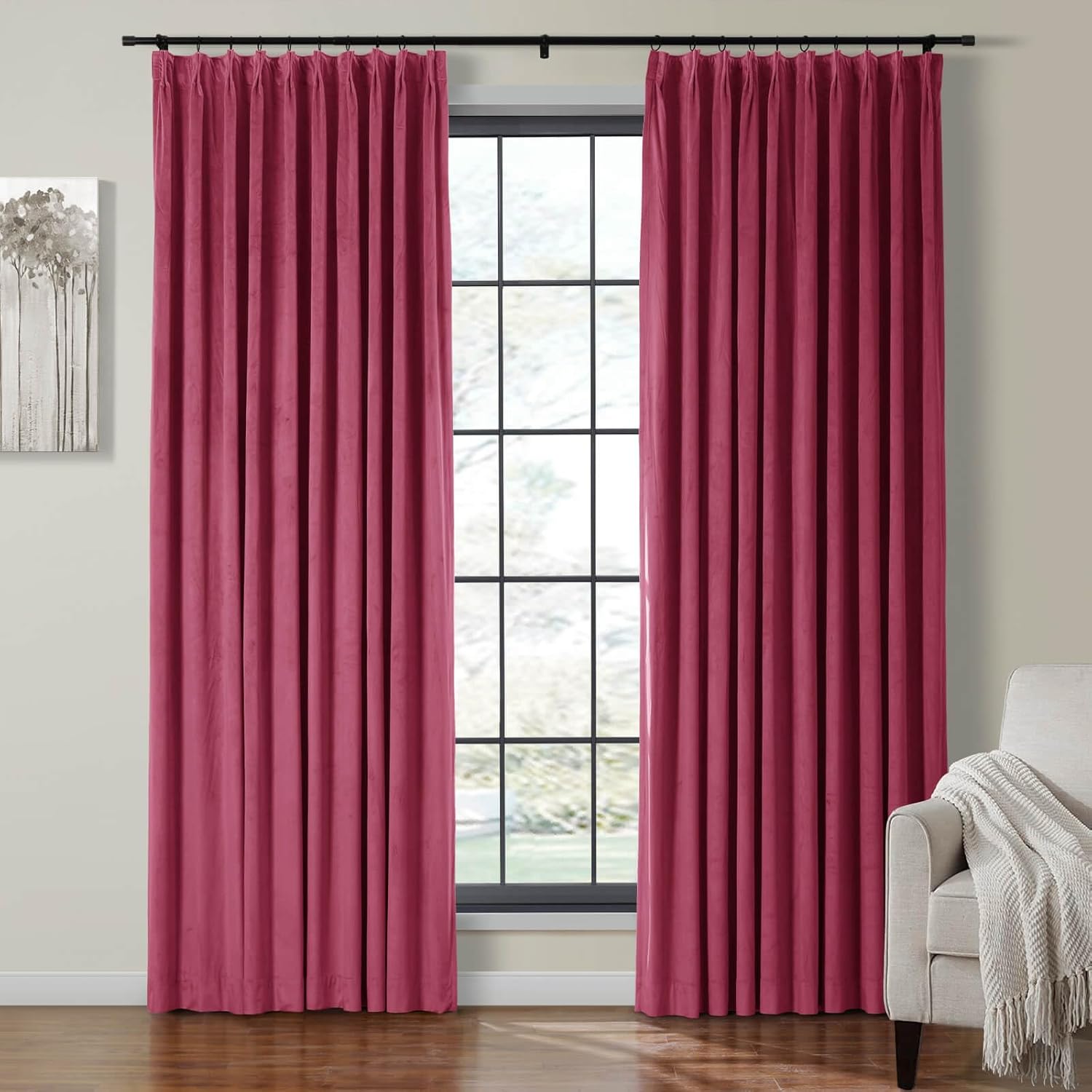 Drapifytex Extra Wide 150 Inches Theater Curtain, Solid Color Velvet 96 Inches Long Drapery, Thermal Insulated Blackout Pinch Pleat Curtain for Sliding Glass Door (Cashmere,1 Panel)