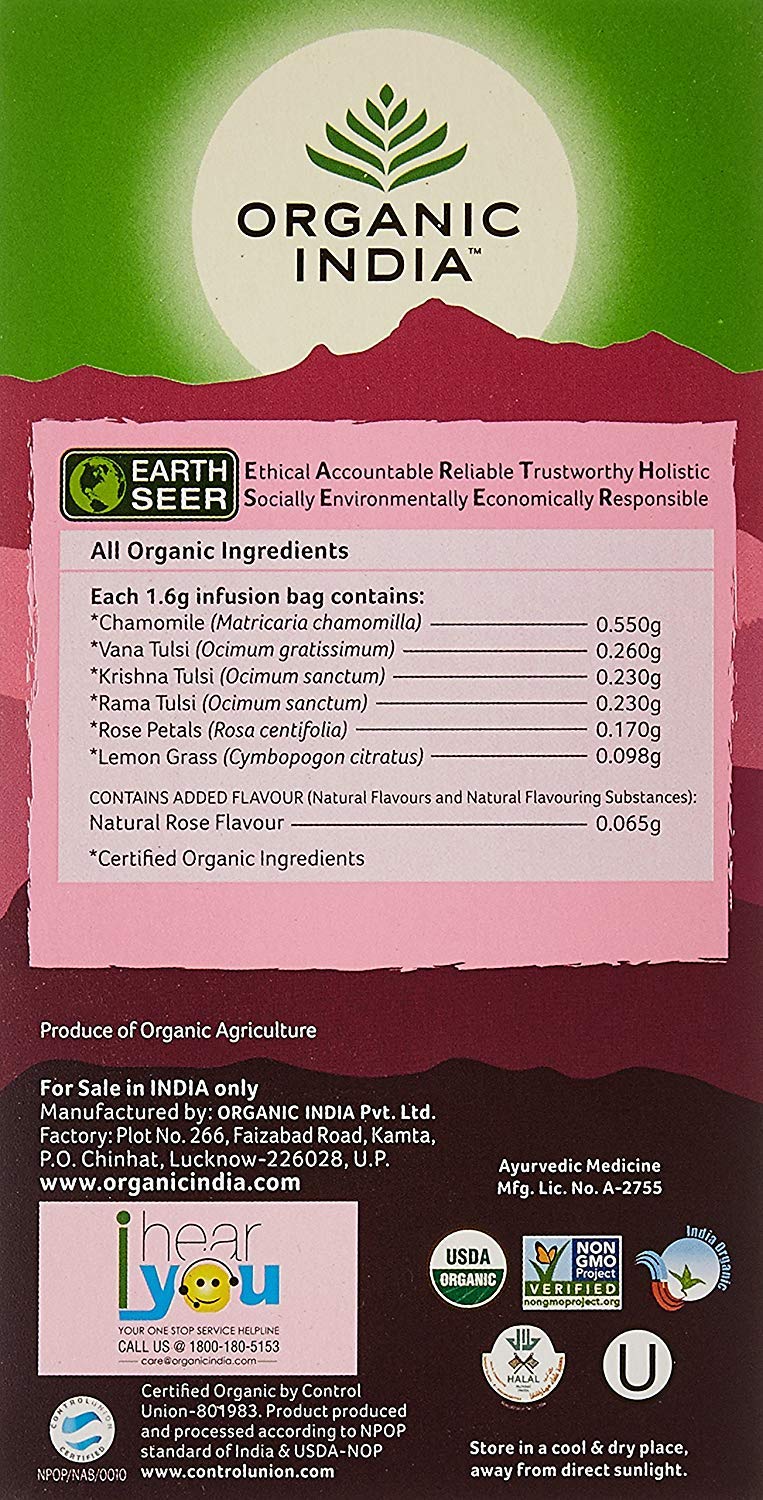 Organic India Tulsi Sweet Rose 25 torebek do herbaty - 3 sztuki