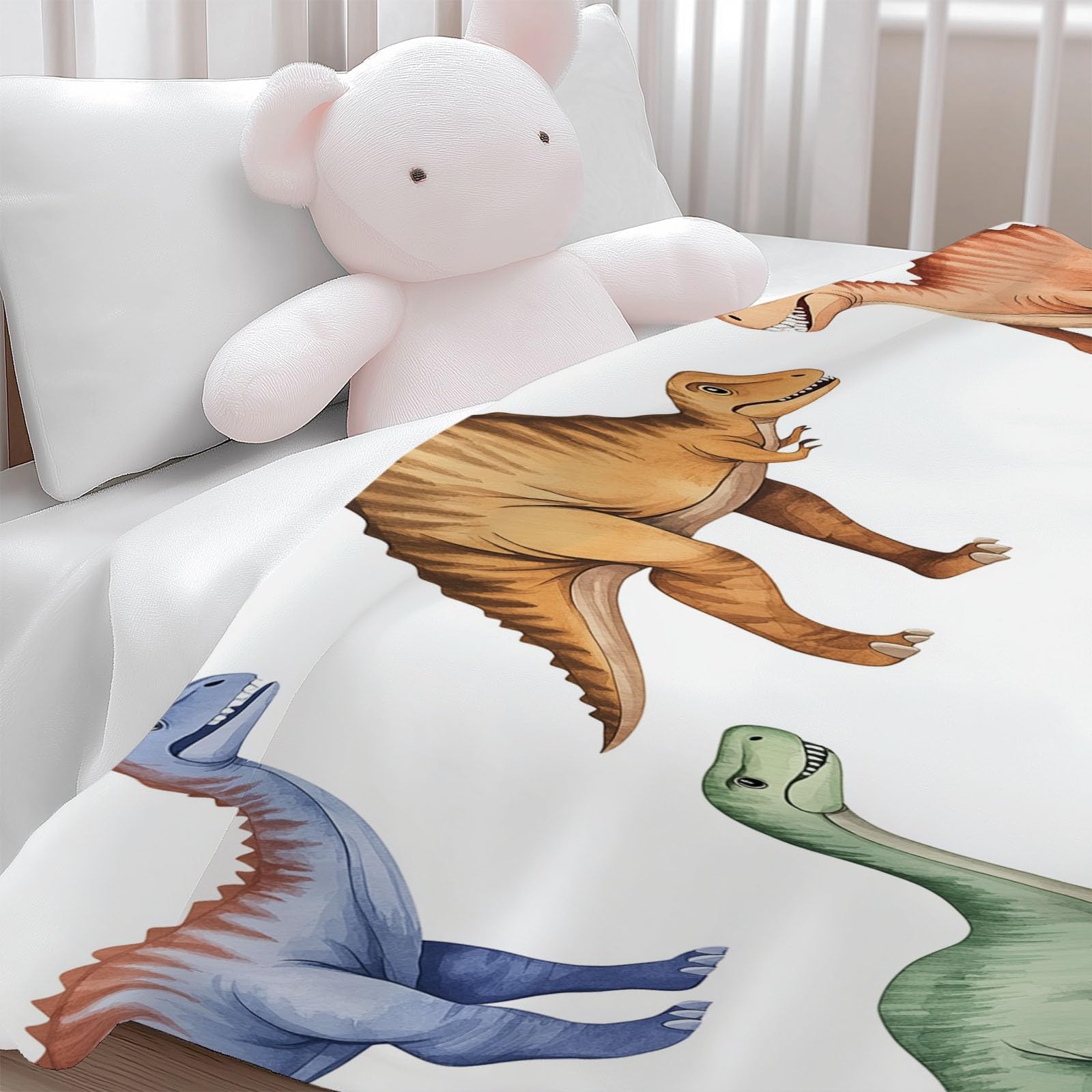 Koc flanelowy 220 x 240 cm Dinozaur Akwarela Puszysty koc z mikrofibry, na sofę i łóżko, miękki i ciepły koc flanelowy, lekki