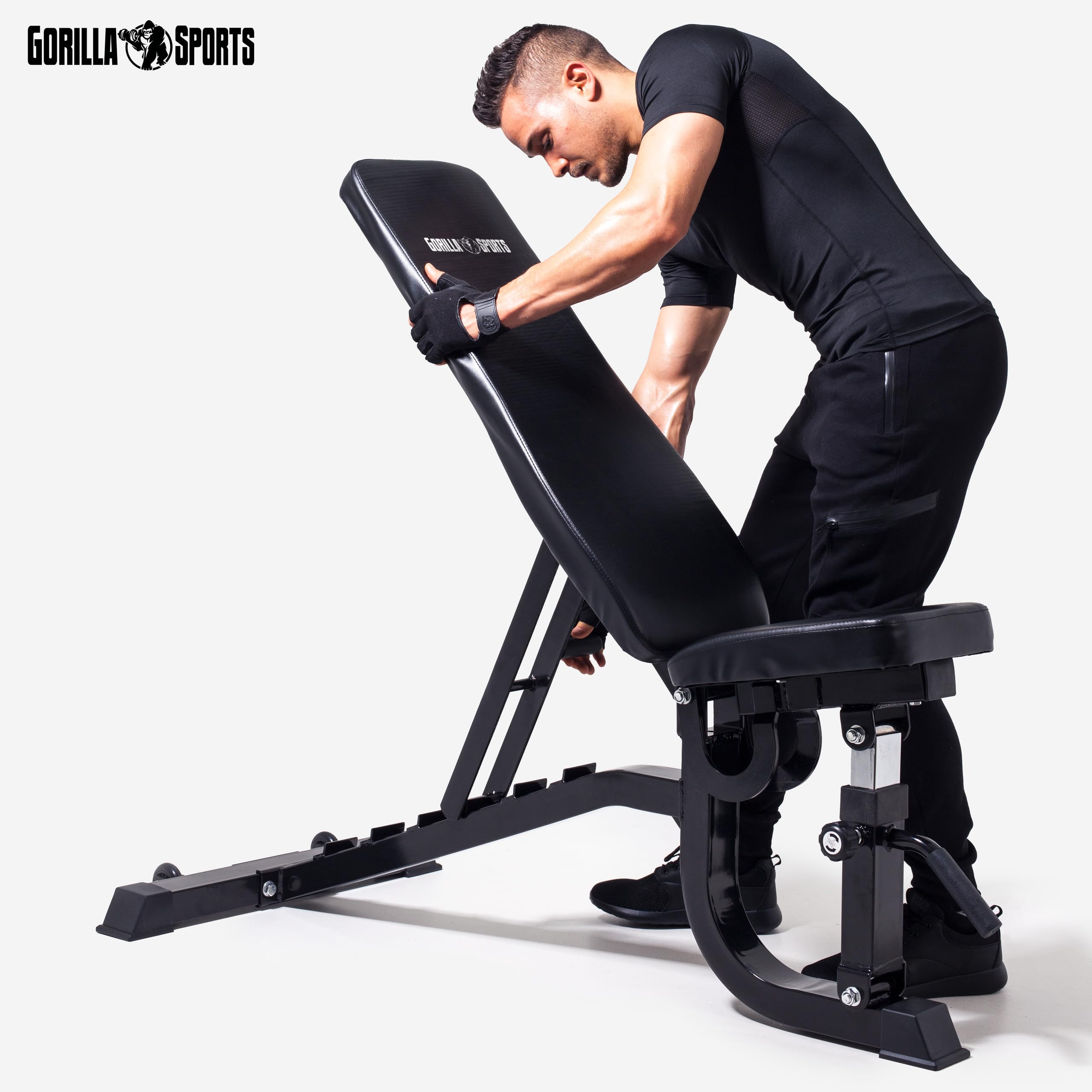 GORILLA SPORTS® Panca da Palestra - Piana o Reclinabile, Schienale Regolabile in 7 Livelli, Sedile Regolabile in 5 Posizioni, Carico Massimo 1462 kg - Panca Pesi, Multifunzione, Fitness, Allenamento