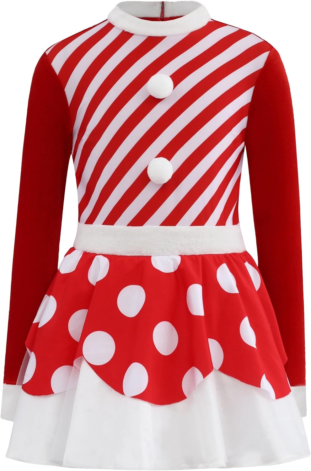 Girls Christmas Ice Skating Outfit Candy Striped Long Sleeve Leotard Tutu Dress