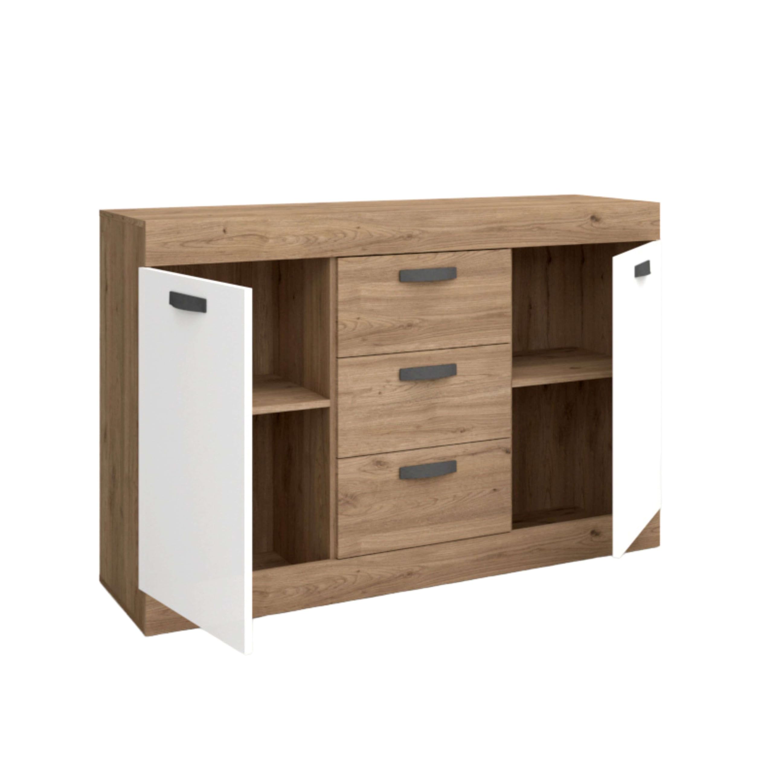 Miroytengo Aparador Argos Blanco Naturale 2 Puertas 3 Cajones 140x91x40 cm