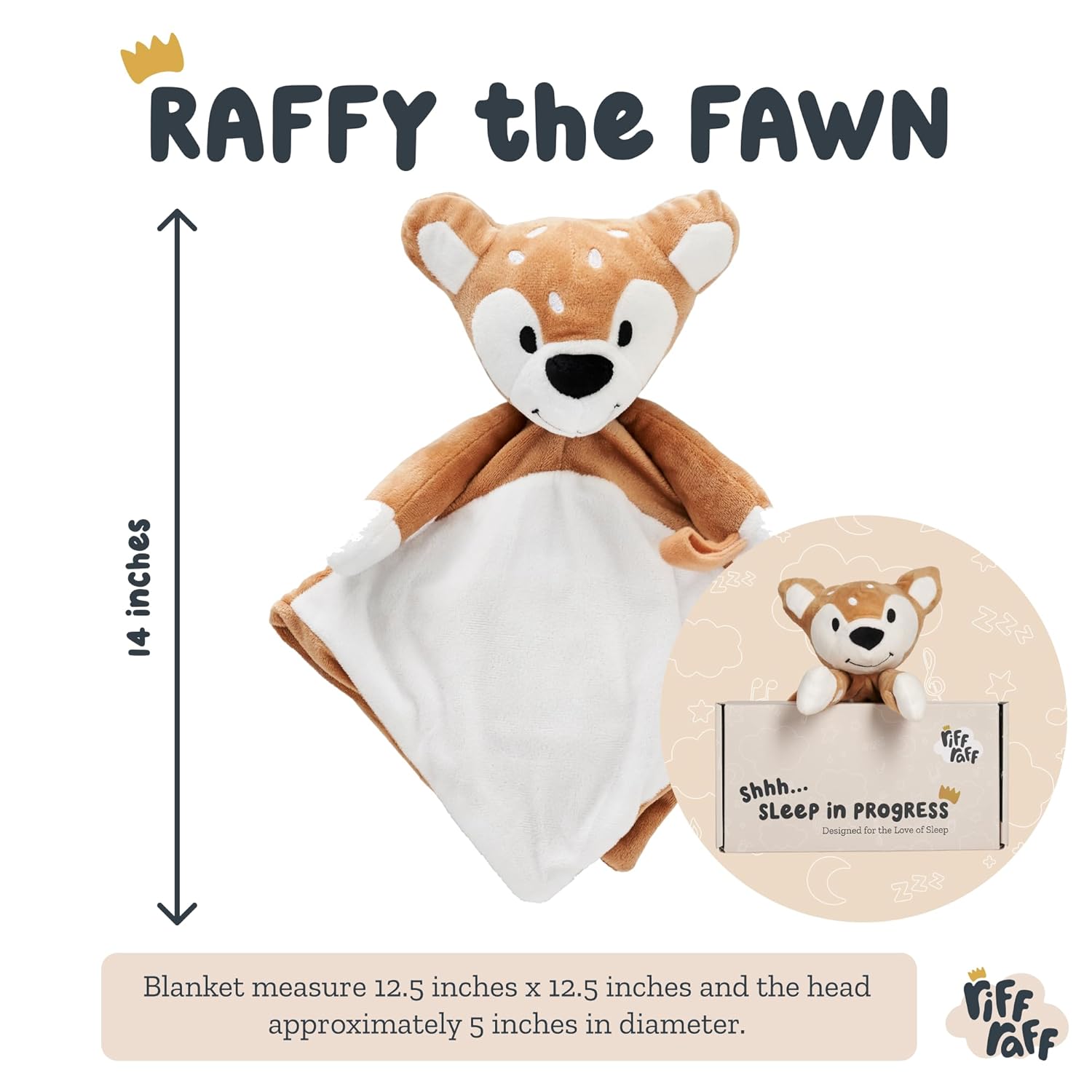 Riff Raff Bunny and Fawn Sleep Soother Sleep Aid Lullaby for Newborn/Baby 0+ Months, Portable White Noise Plush Sound Machine, Heartbeat & White Noise Plush, Stuffed Animals for Babies w/Velcro Stra