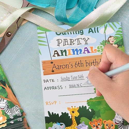 Miniatura 5 de WERNNSAI Invitaciones de fiesta de dinosaurios con sobres, suministros de fiesta de dinosaurios para niñas, cumpleaños, baby shower, fiesta, juego