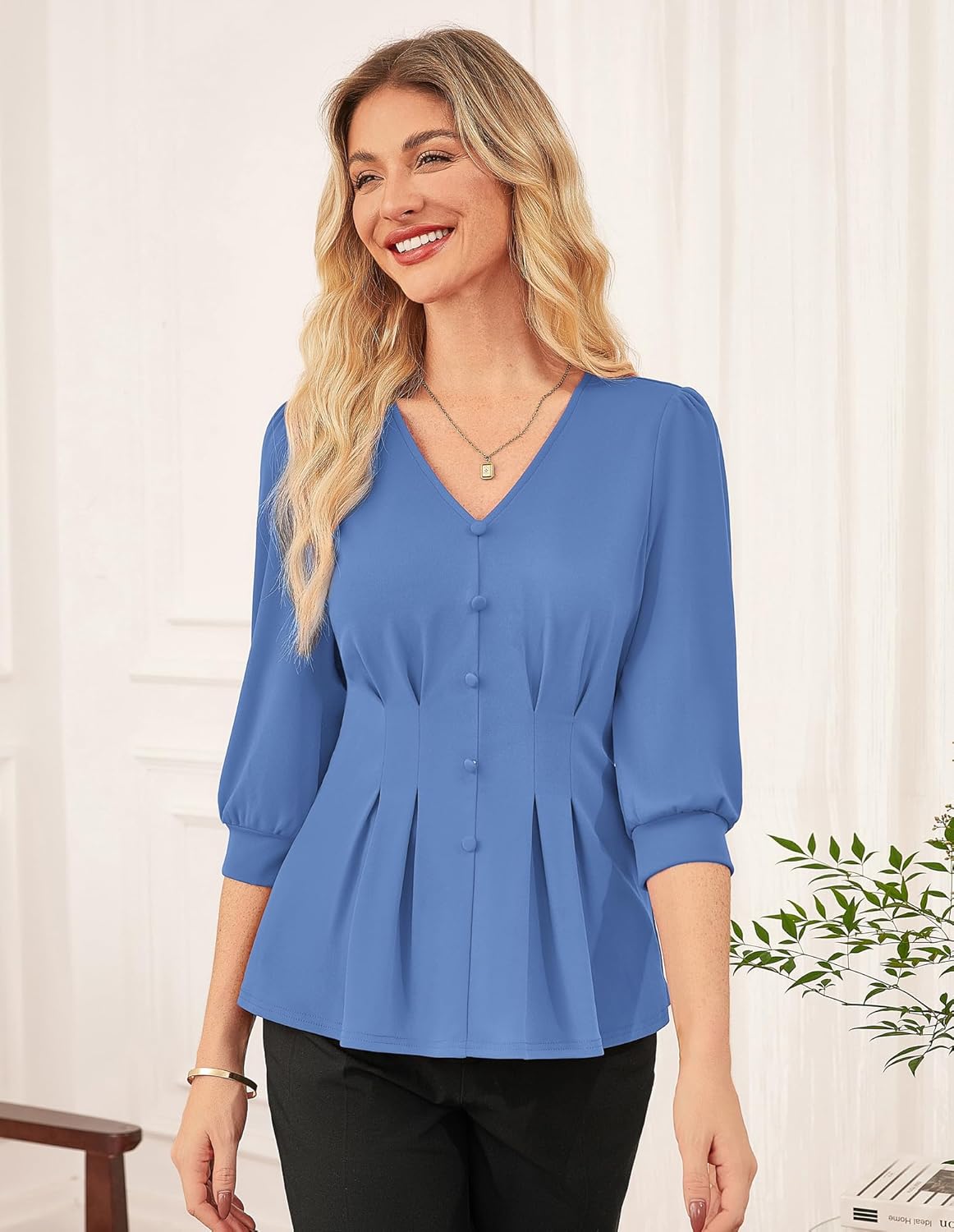 GRACE KARIN Women Business Casual Tops, 2026 Spring Trendy Dressy Blouses, 3/4 Sleeve Peplum Work Shirts V Neck Office Outfit - Image 8