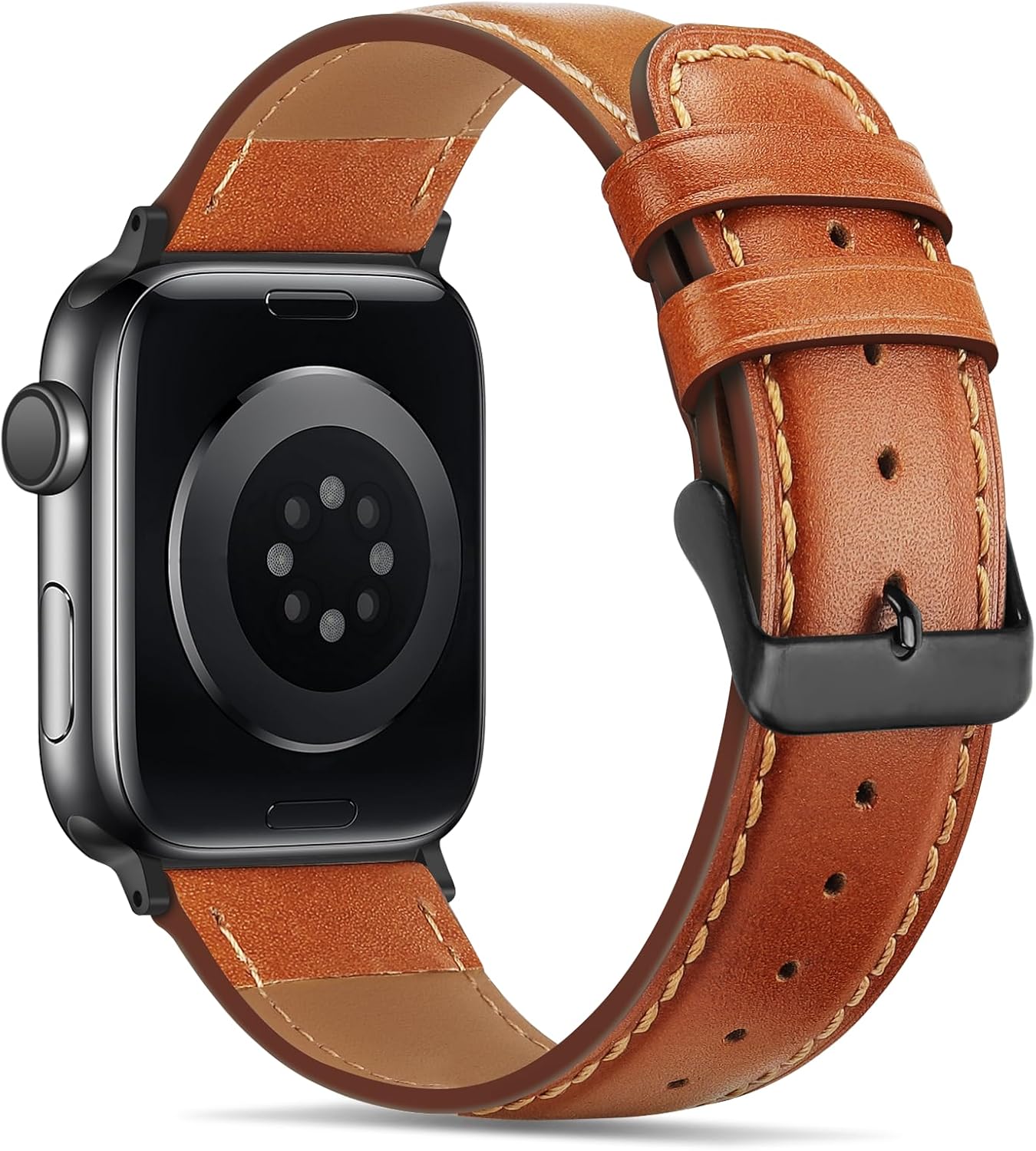 Tasikar Bands Compatible with Apple Watch Band 42mm (Series11/10) 41mm 40mm 38mm Men Genuine Leather Replacement Bands Compatible with Apple Watch SE Series 11 10 9 8 7 6 5 4 3, Classic Brown - Image 2